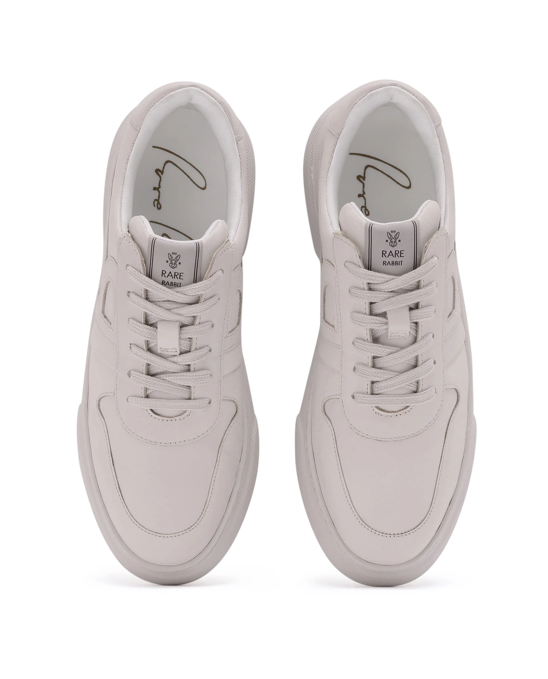 Rare Rabbit Men's Cygnus Ecru Genuine Leather Monotone Low-Top Lace-Up Branded Sneaker Shoes - Image 4