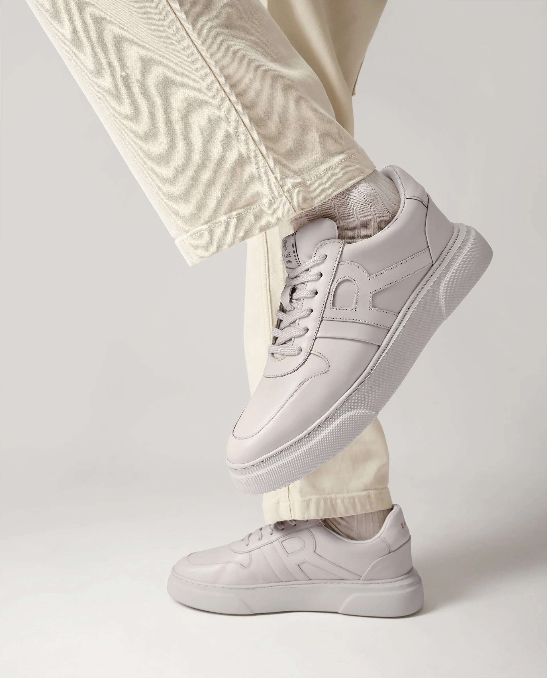 Rare Rabbit Men's Cygnus Ecru Genuine Leather Monotone Low-Top Lace-Up Branded Sneaker Shoes - Image 8