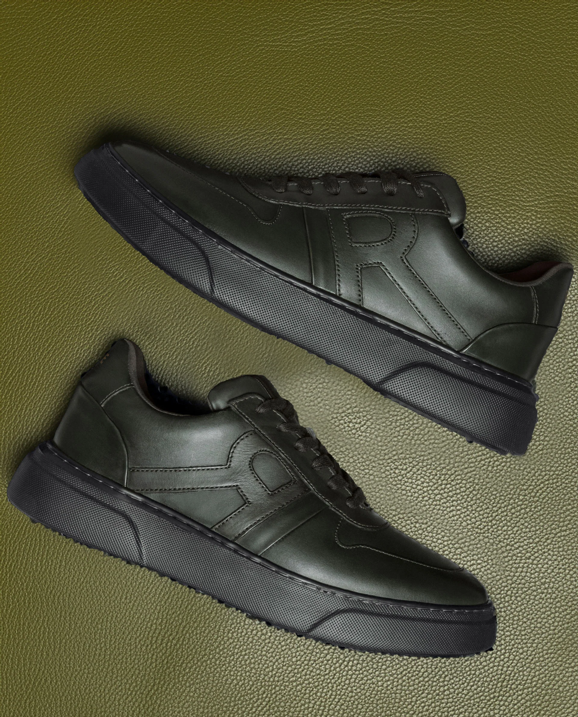 Rare Rabbit Men's Cygnus Green Genuine Leather Monotone Low-Top Lace-Up Branded Sneaker Shoes - Image 2