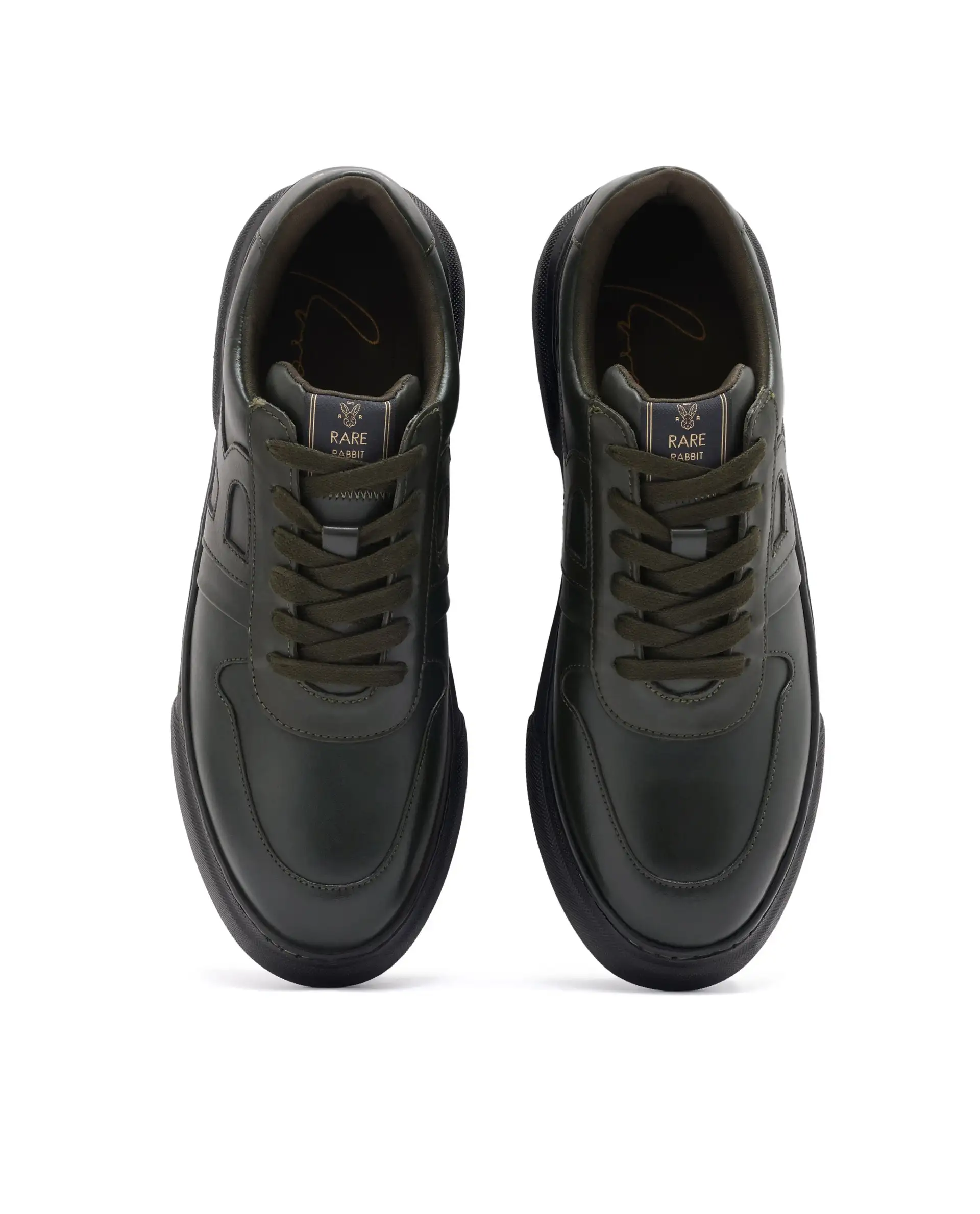 Rare Rabbit Men's Cygnus Green Genuine Leather Monotone Low-Top Lace-Up Branded Sneaker Shoes - Image 4