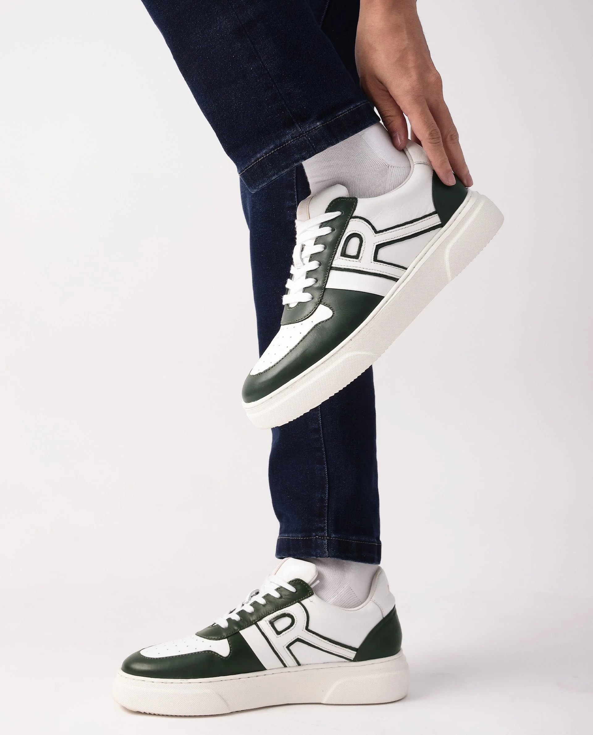 Rare Rabbit Mens Cygnus Pro Green Genuine Leather Dual Tone Low-Top Lace-Up Sneaker Shoe - Image 2