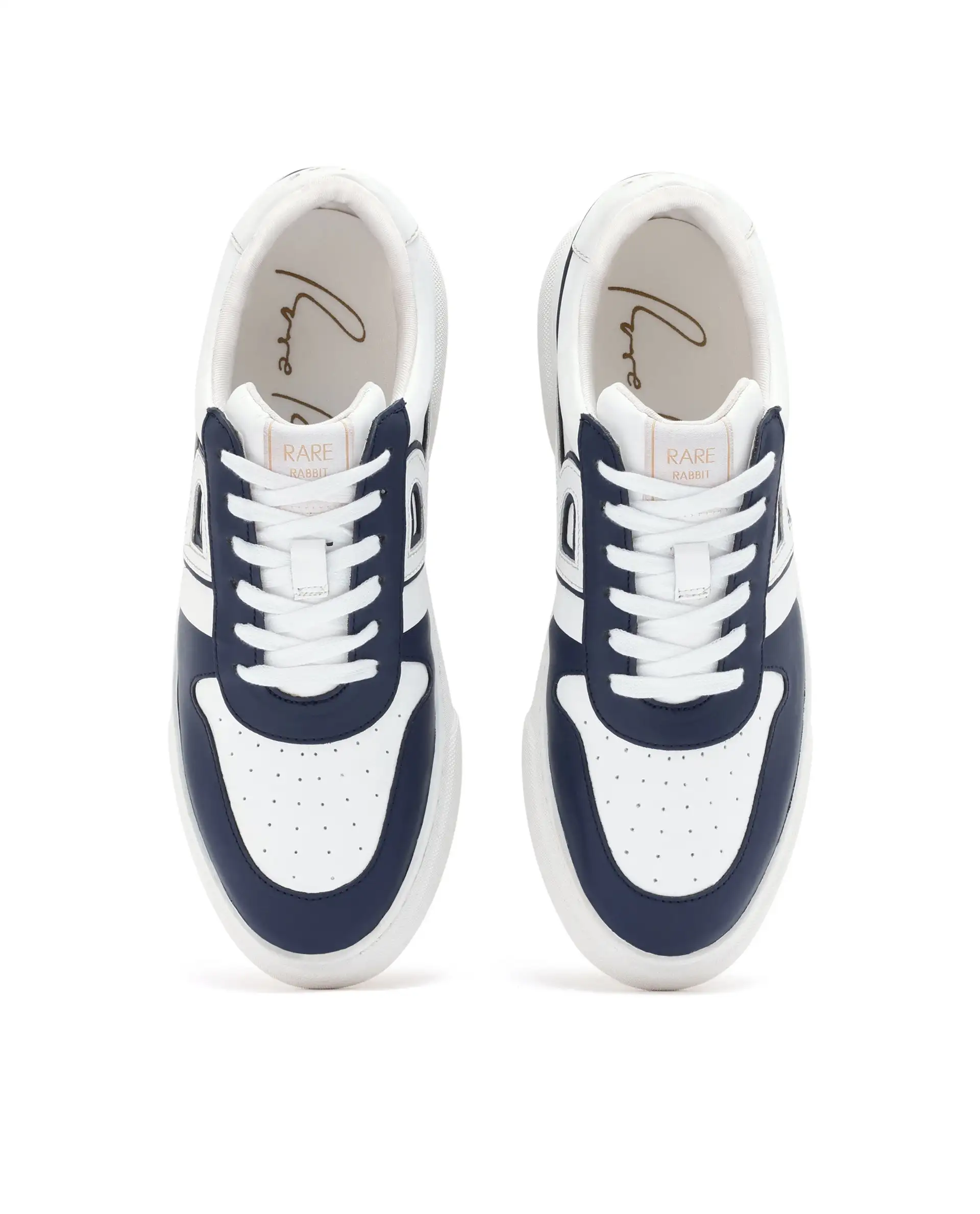 Rare Rabbit Mens Cygnus Pro Navy Genuine Leather Dual Tone Low-Top Lace-Up Sneaker Shoe - Image 4