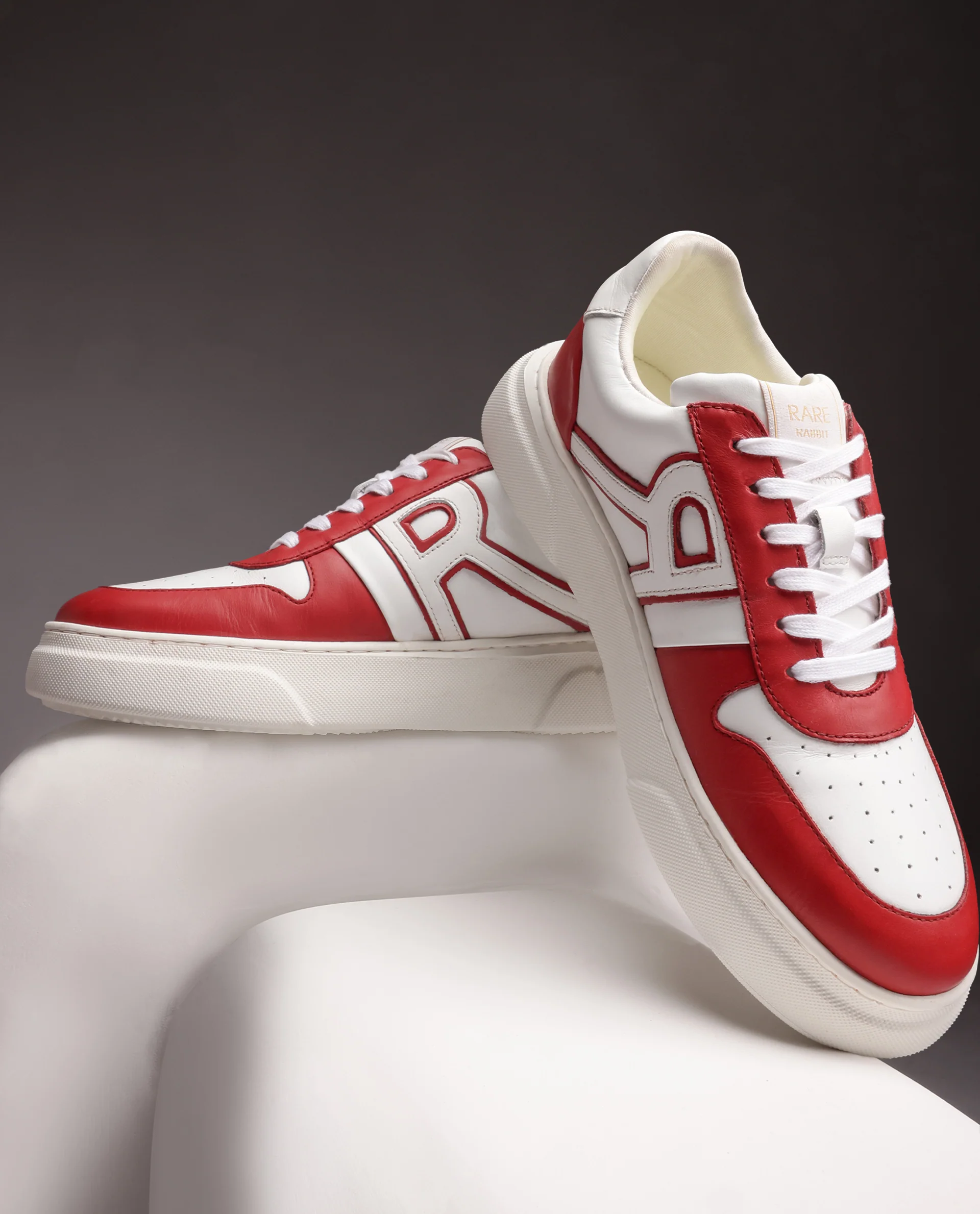 Rare Rabbit Mens Cygnus Pro Red Genuine Leather Dual Tone Low-Top Lace-Up Sneaker Shoe - Image 2