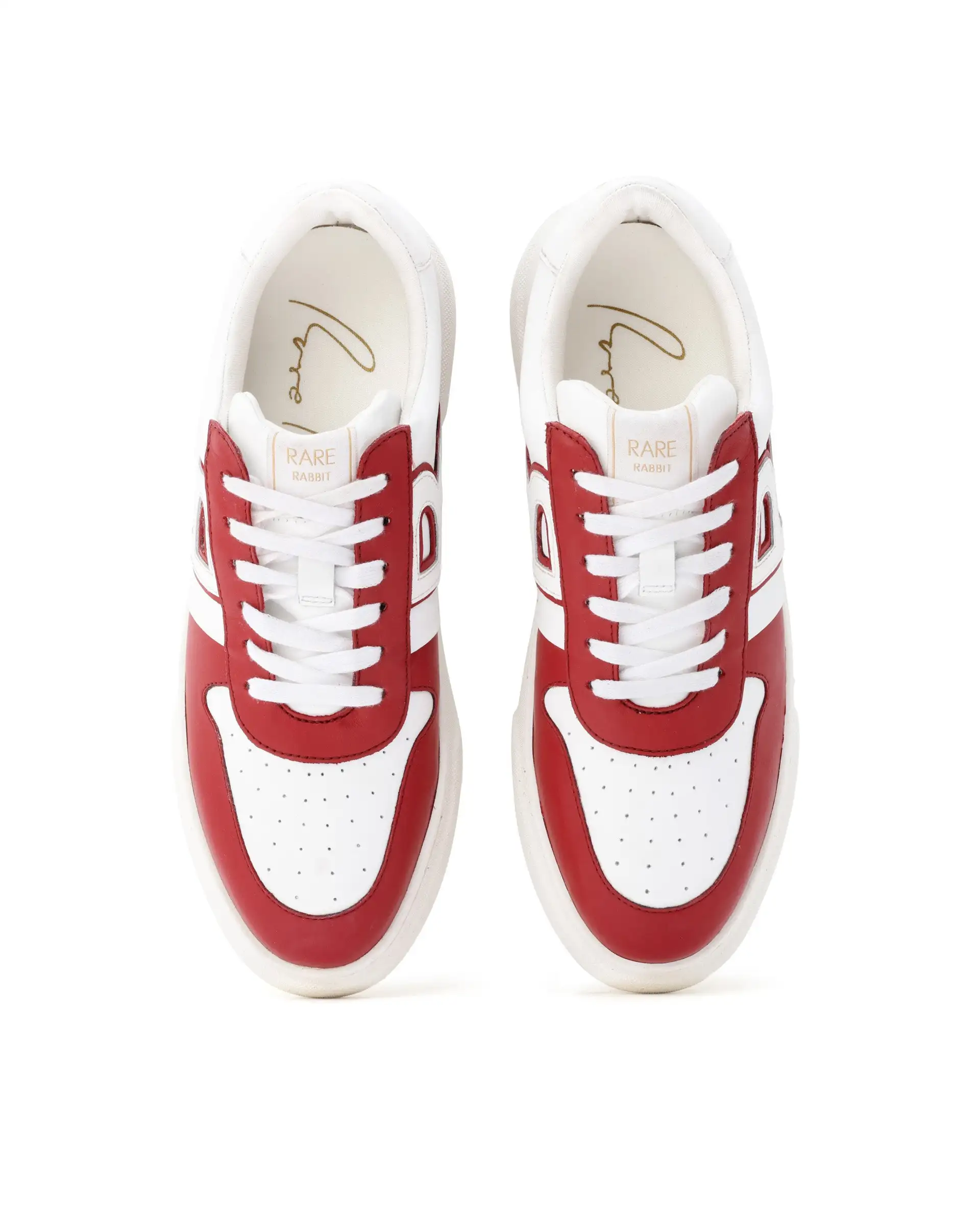 Rare Rabbit Mens Cygnus Pro Red Genuine Leather Dual Tone Low-Top Lace-Up Sneaker Shoe - Image 4