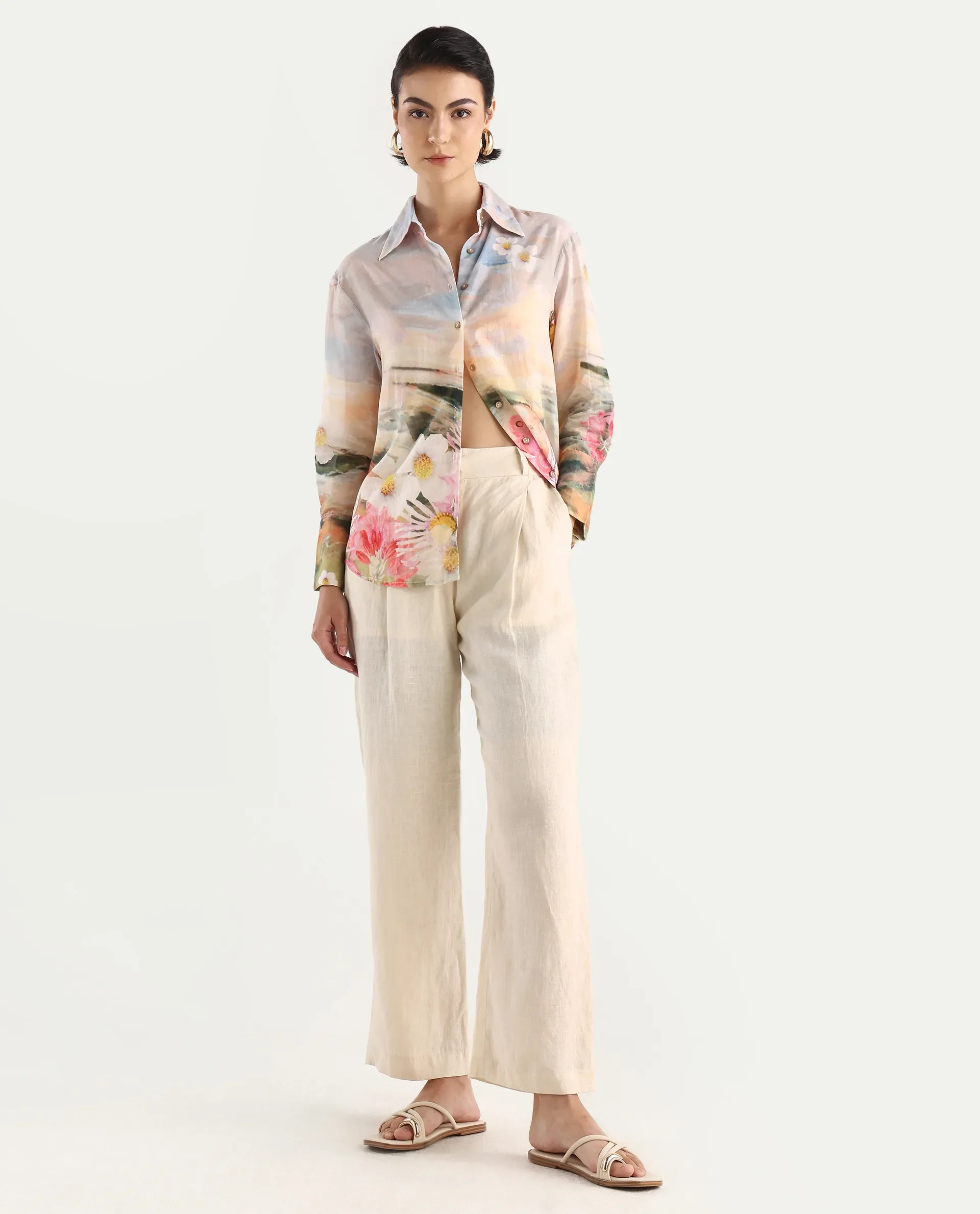 Rareism Women's Cyno Multi Cotton Drop Collar Floral Print Cuffed Sleeve Regular Fit Top - Image 2