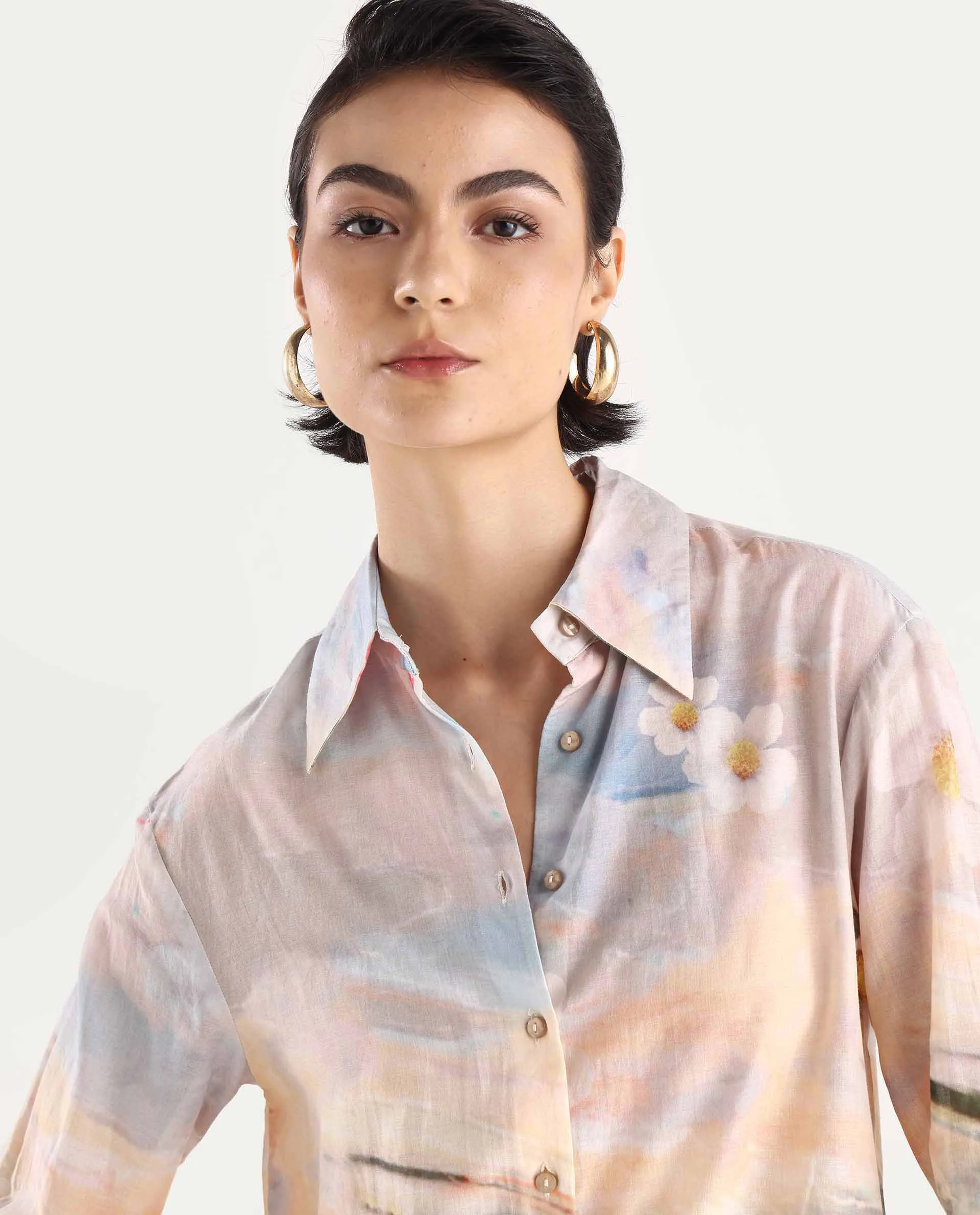 Rareism Women's Cyno Multi Cotton Drop Collar Floral Print Cuffed Sleeve Regular Fit Top - Image 4