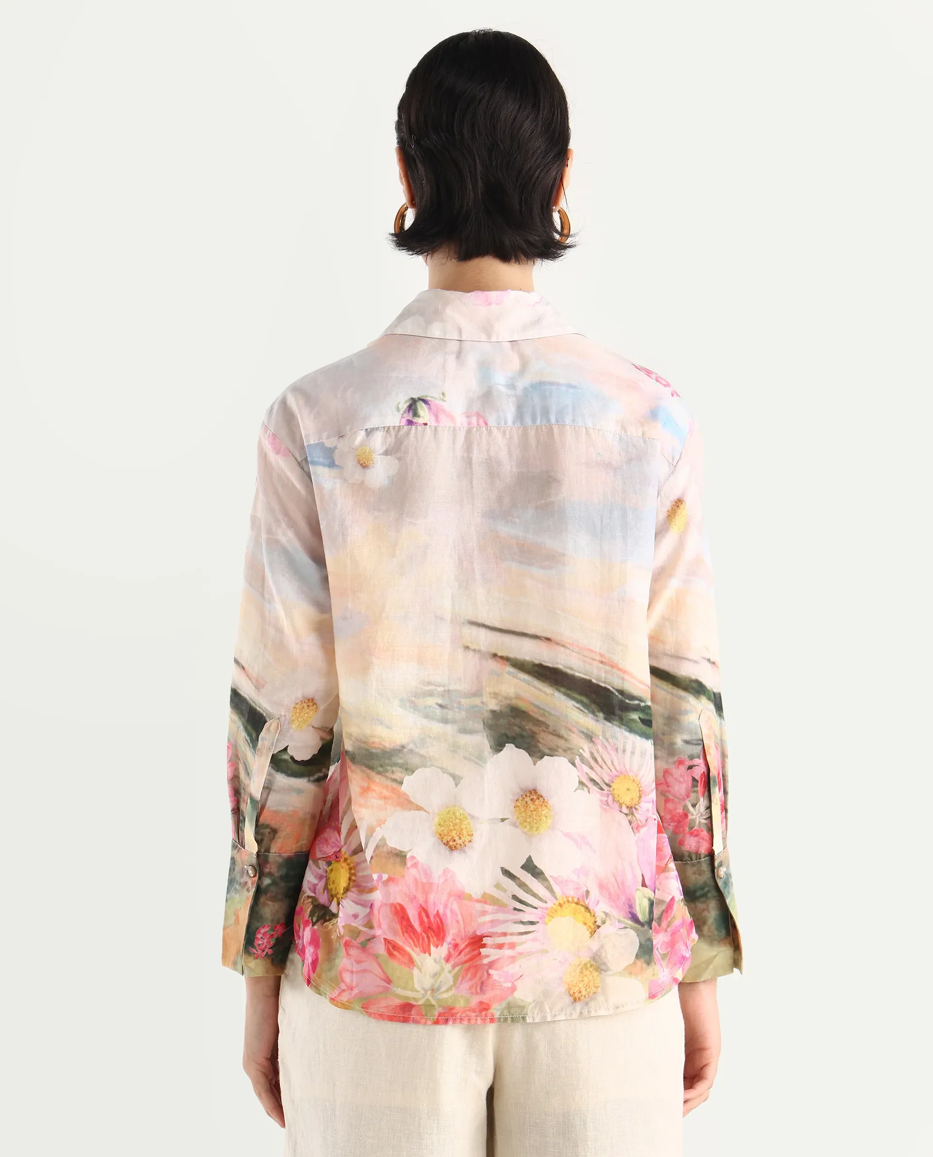 Rareism Women's Cyno Multi Cotton Drop Collar Floral Print Cuffed Sleeve Regular Fit Top - Image 8