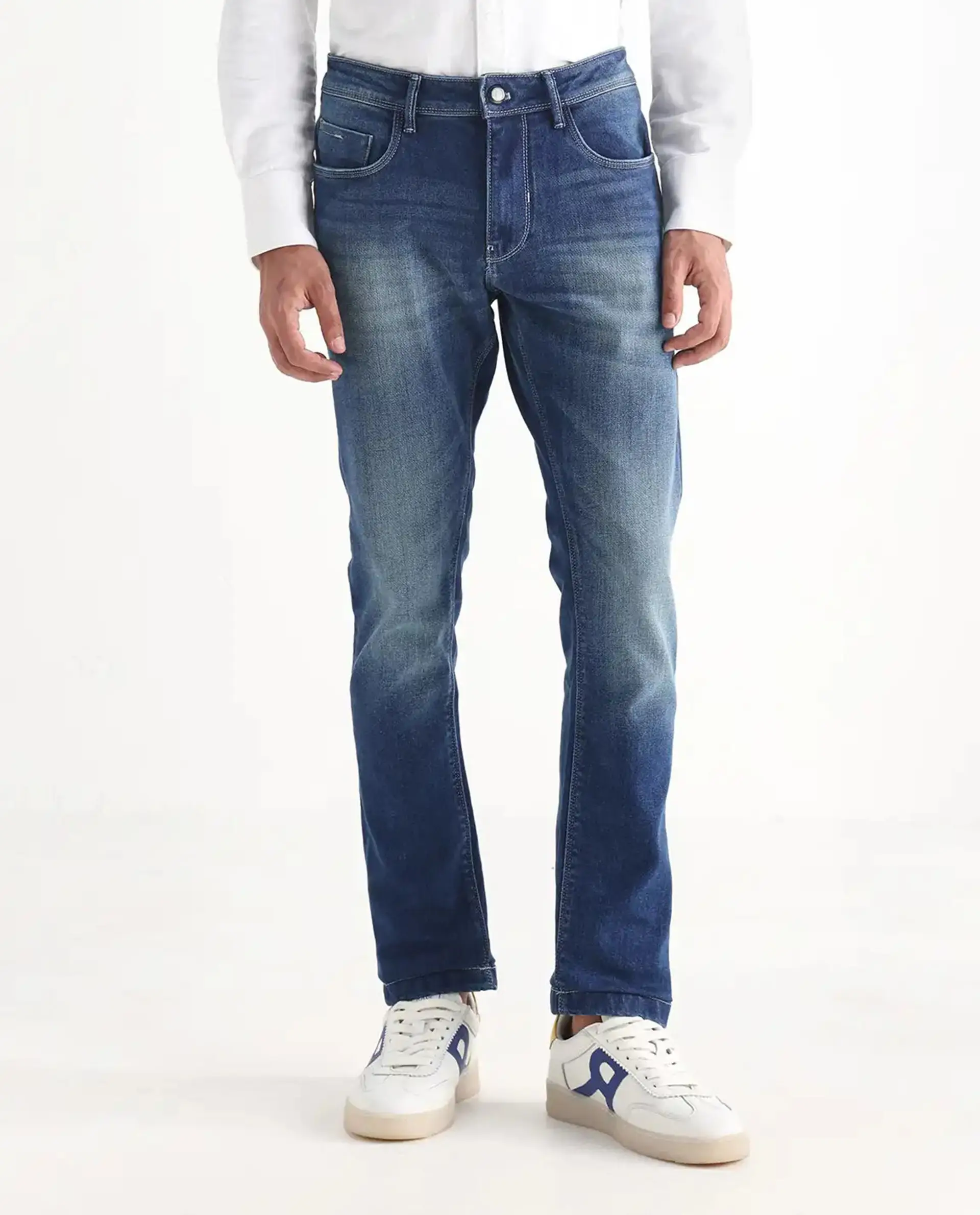 Rare Rabbit Men's Cyr Light Blue Cotton Plain Hawk Slim Fit Jeans - Image 10