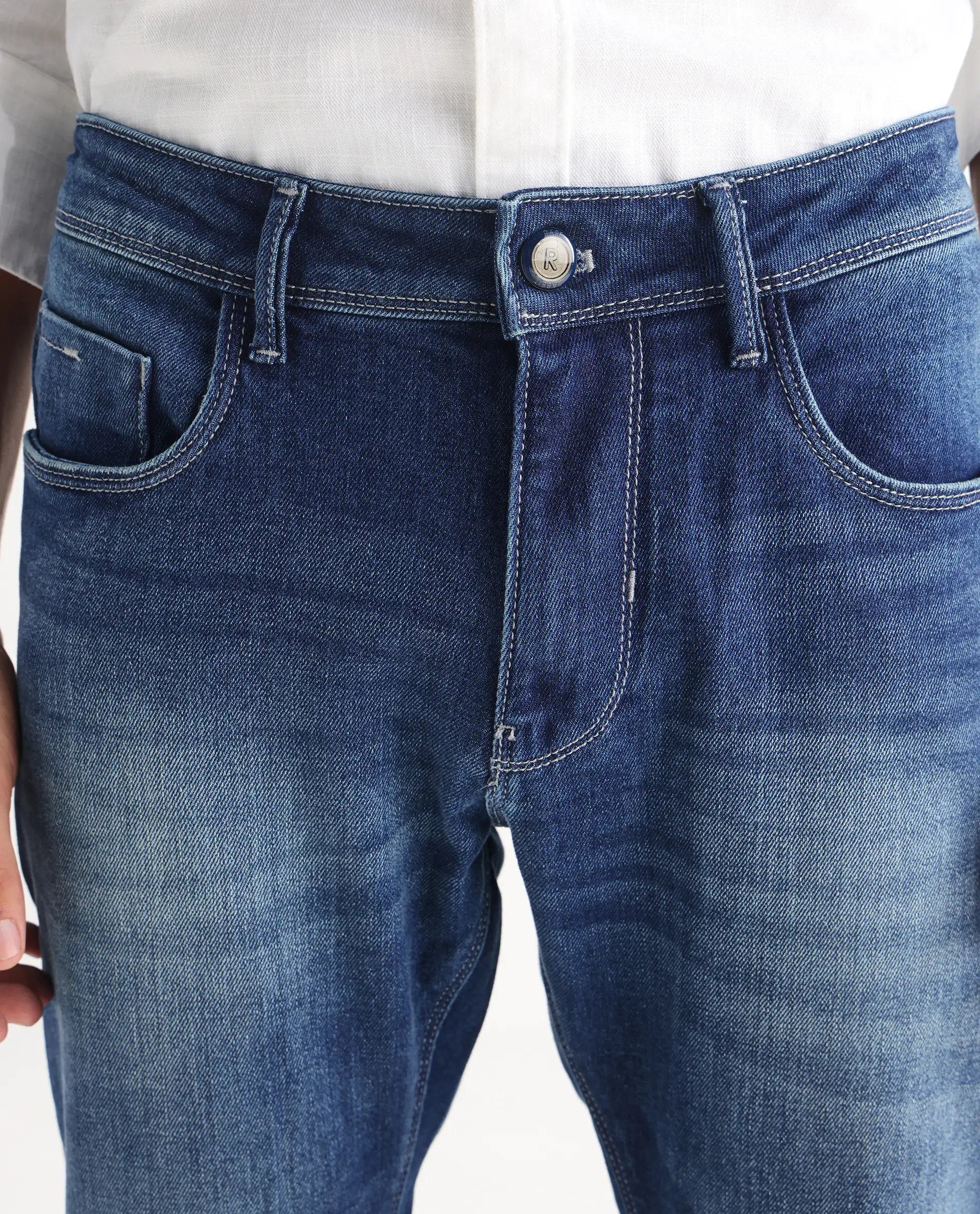 Rare Rabbit Men's Cyr Light Blue Cotton Plain Hawk Slim Fit Jeans - Image 4
