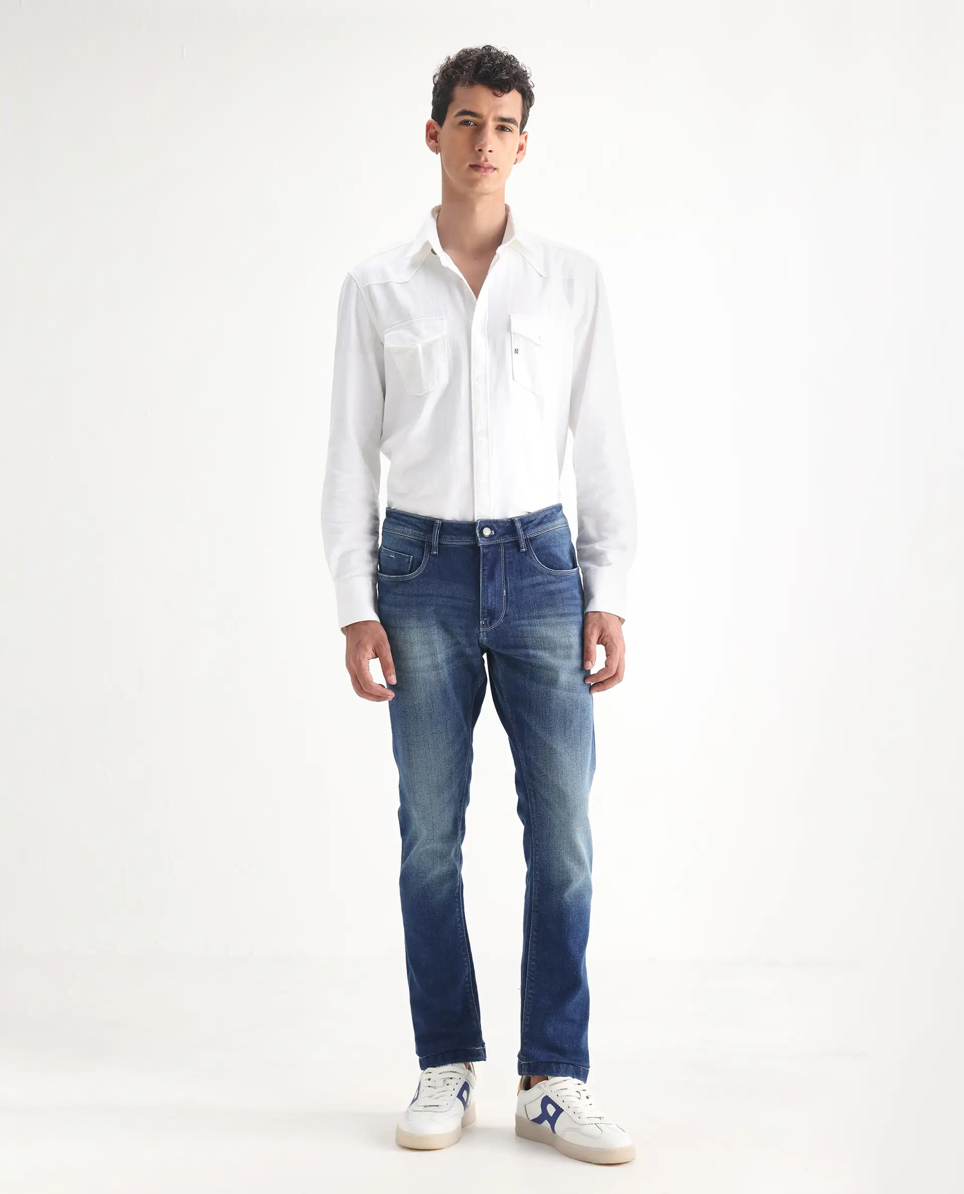 Rare Rabbit Men's Cyr Light Blue Cotton Plain Hawk Slim Fit Jeans - Image 6