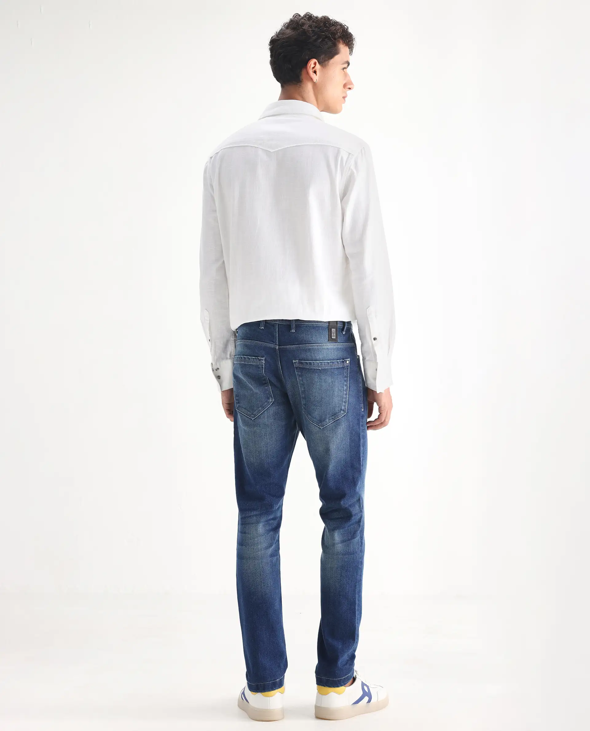 Rare Rabbit Men's Cyr Light Blue Cotton Plain Hawk Slim Fit Jeans - Image 9