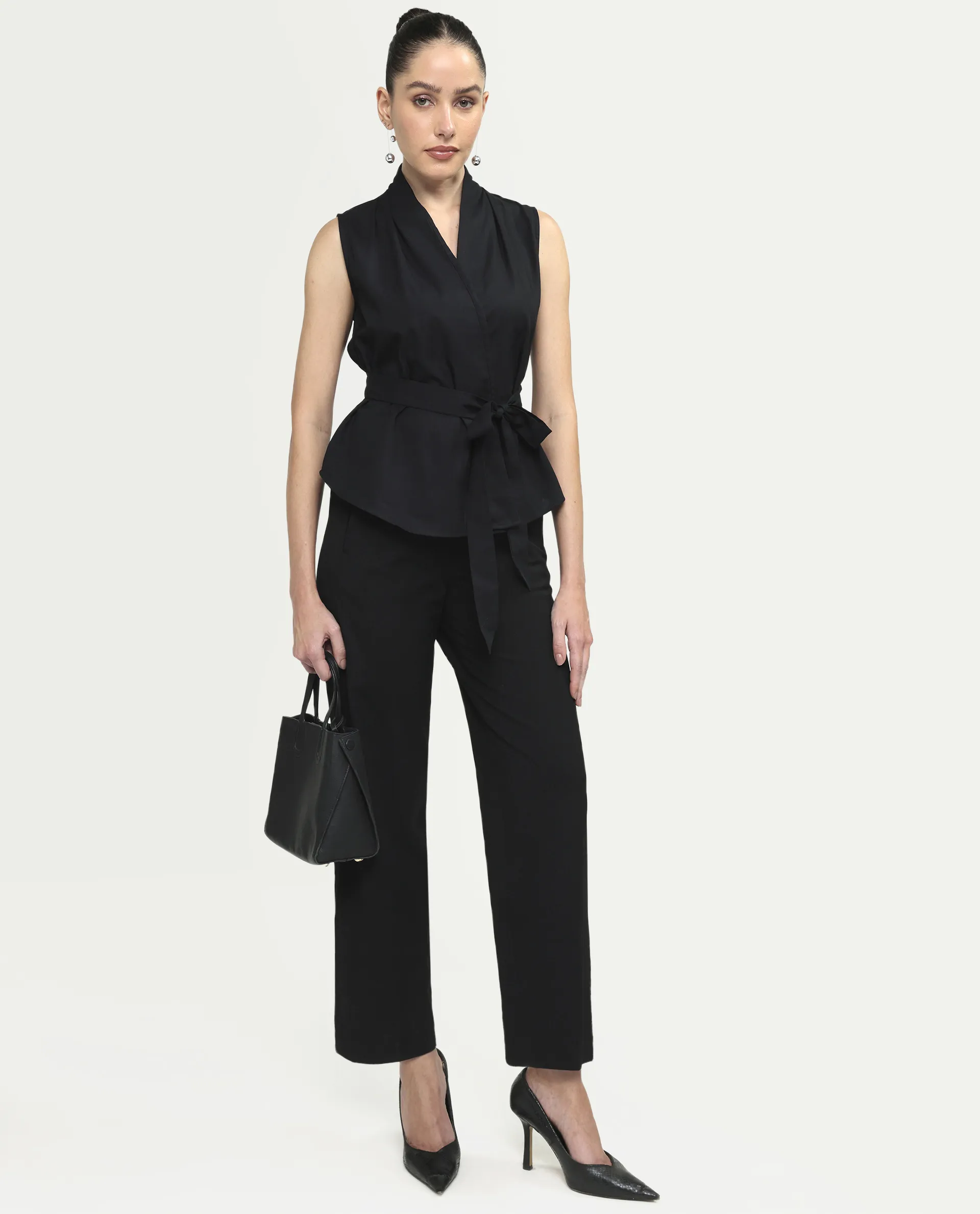 Rareism Women's Cyra Black Viscose Blend Sleeveless Regular Fit Plain Top - Image 2