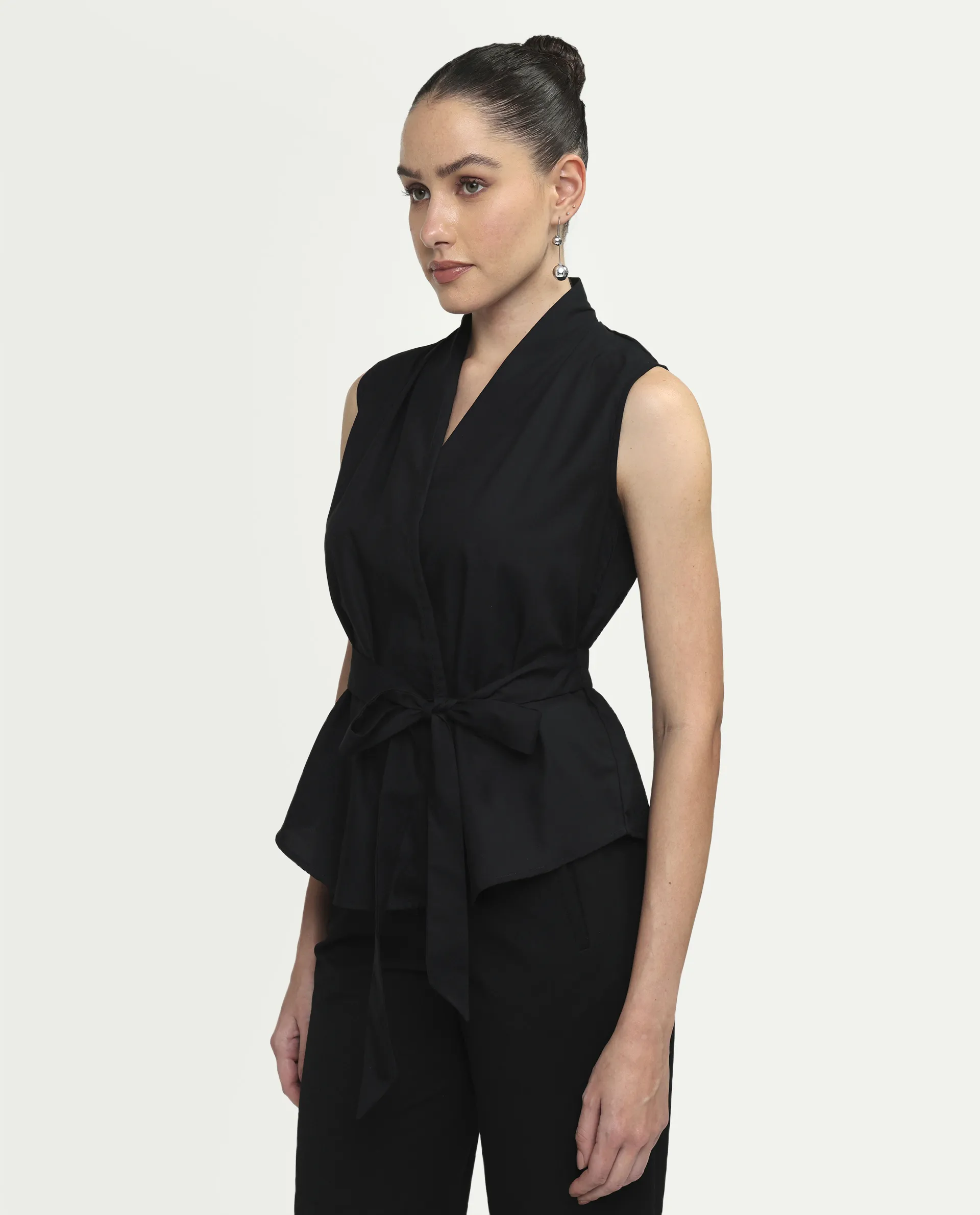 Rareism Women's Cyra Black Viscose Blend Sleeveless Regular Fit Plain Top - Image 5