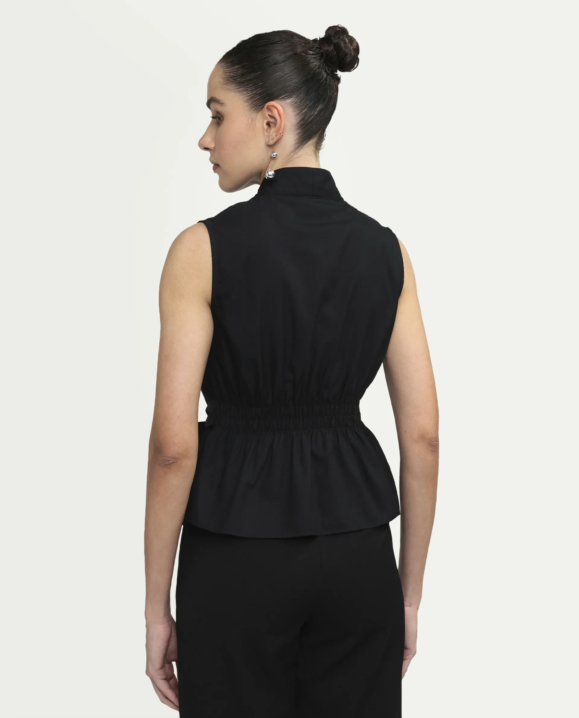 Rareism Women's Cyra Black Viscose Blend Sleeveless Regular Fit Plain Top - Image 7