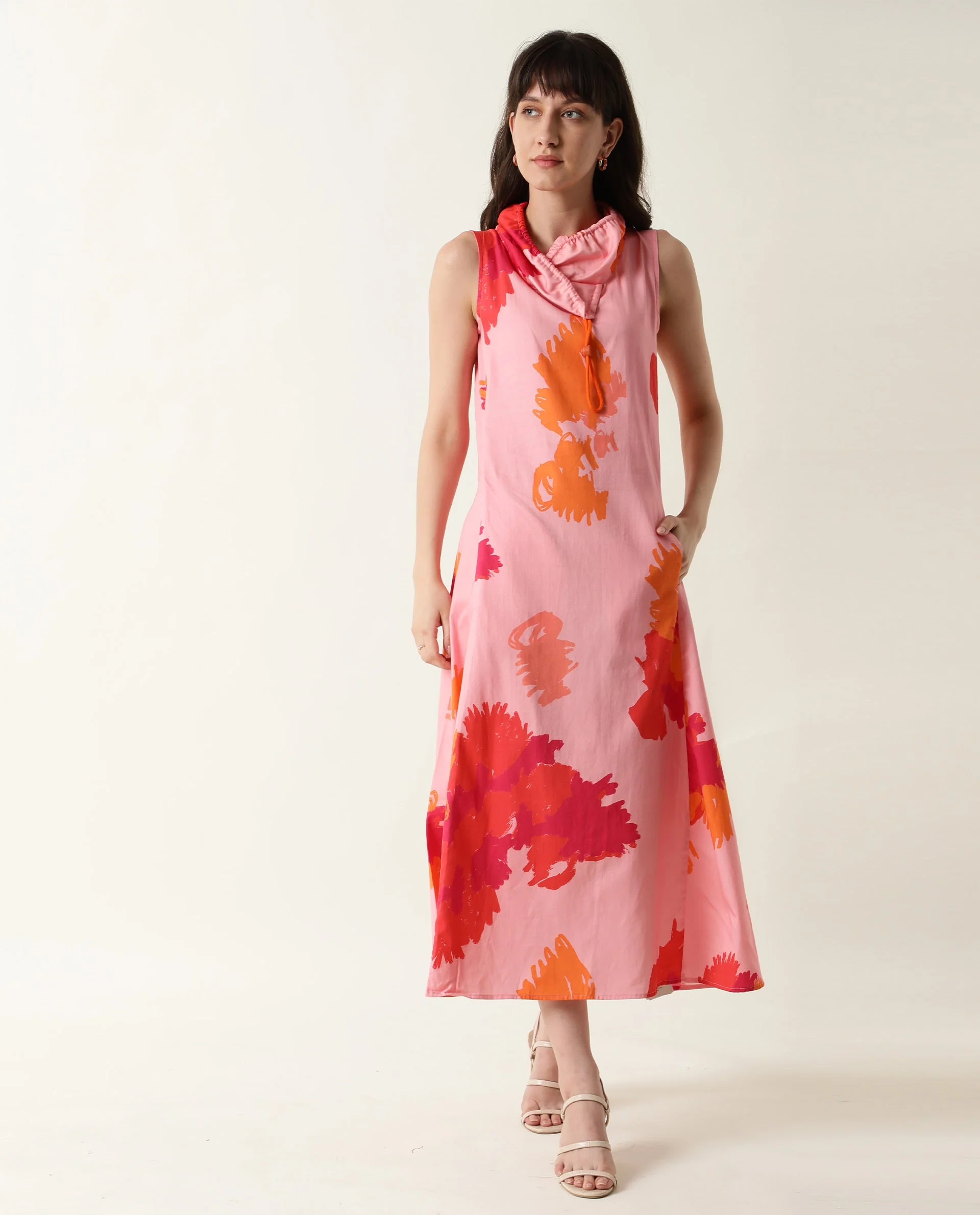 Rareism Womens Cyrus Pink Dress Cotton Fabric Regular Fit Sleeveless Round Neck - Image 3