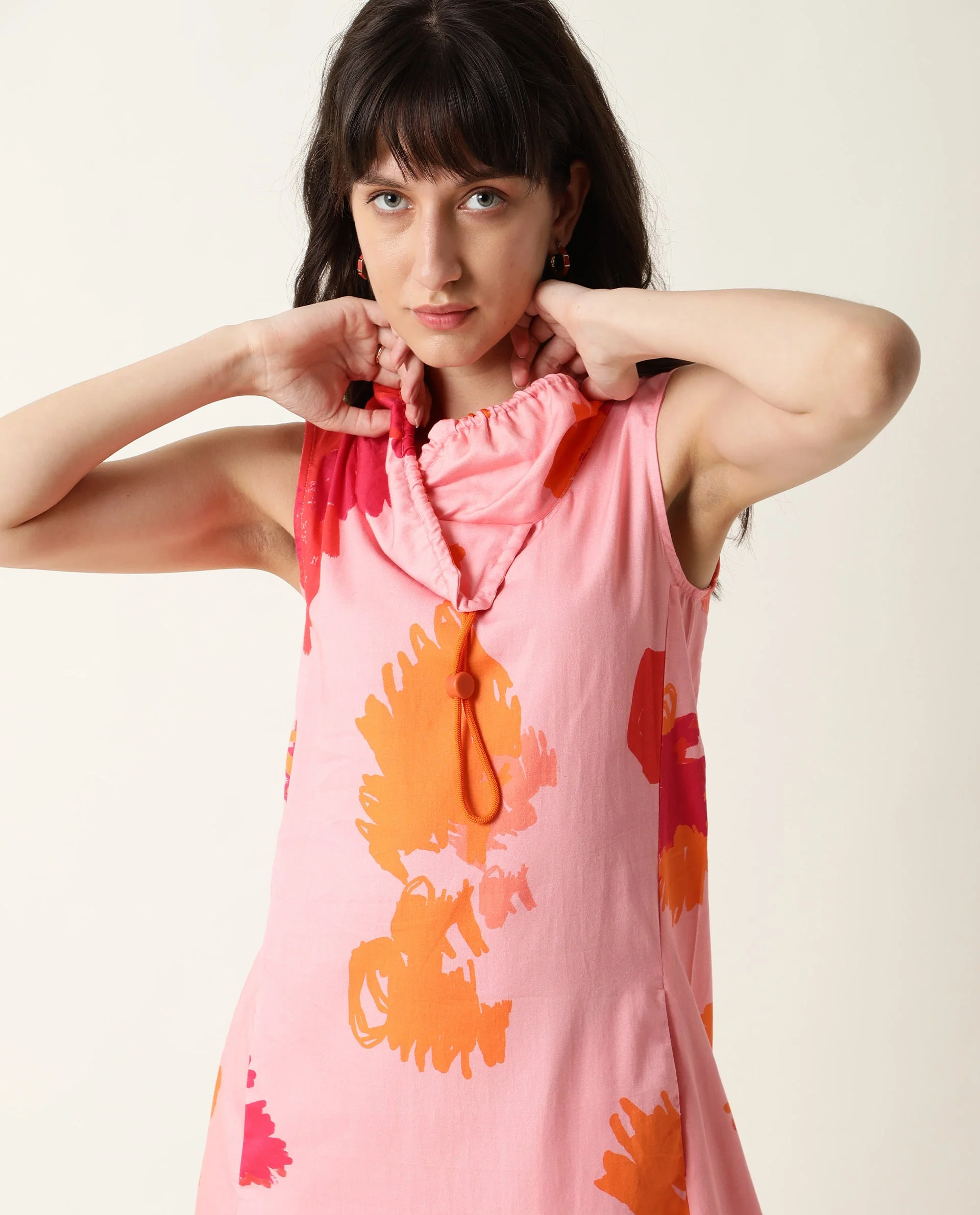 Rareism Womens Cyrus Pink Dress Cotton Fabric Regular Fit Sleeveless Round Neck - Image 6