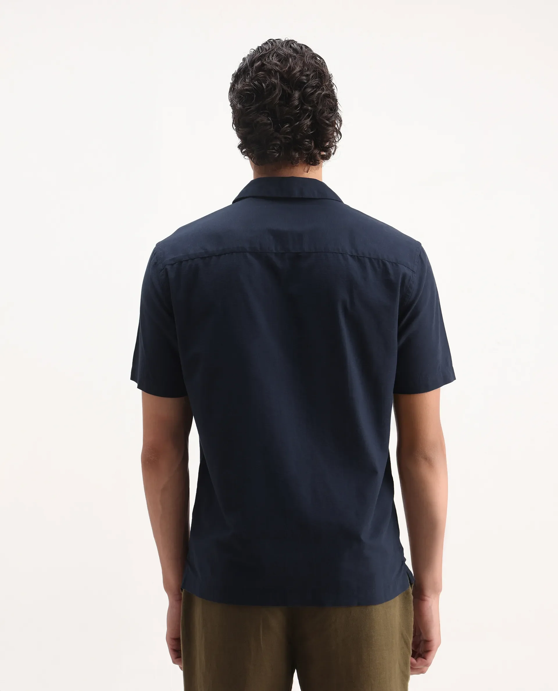 Rare Rabbit Men's Dabe Navy Linen Blend Embroidered Boxy Fit Half Sleeve Cuban Collar Shirt - Image 7