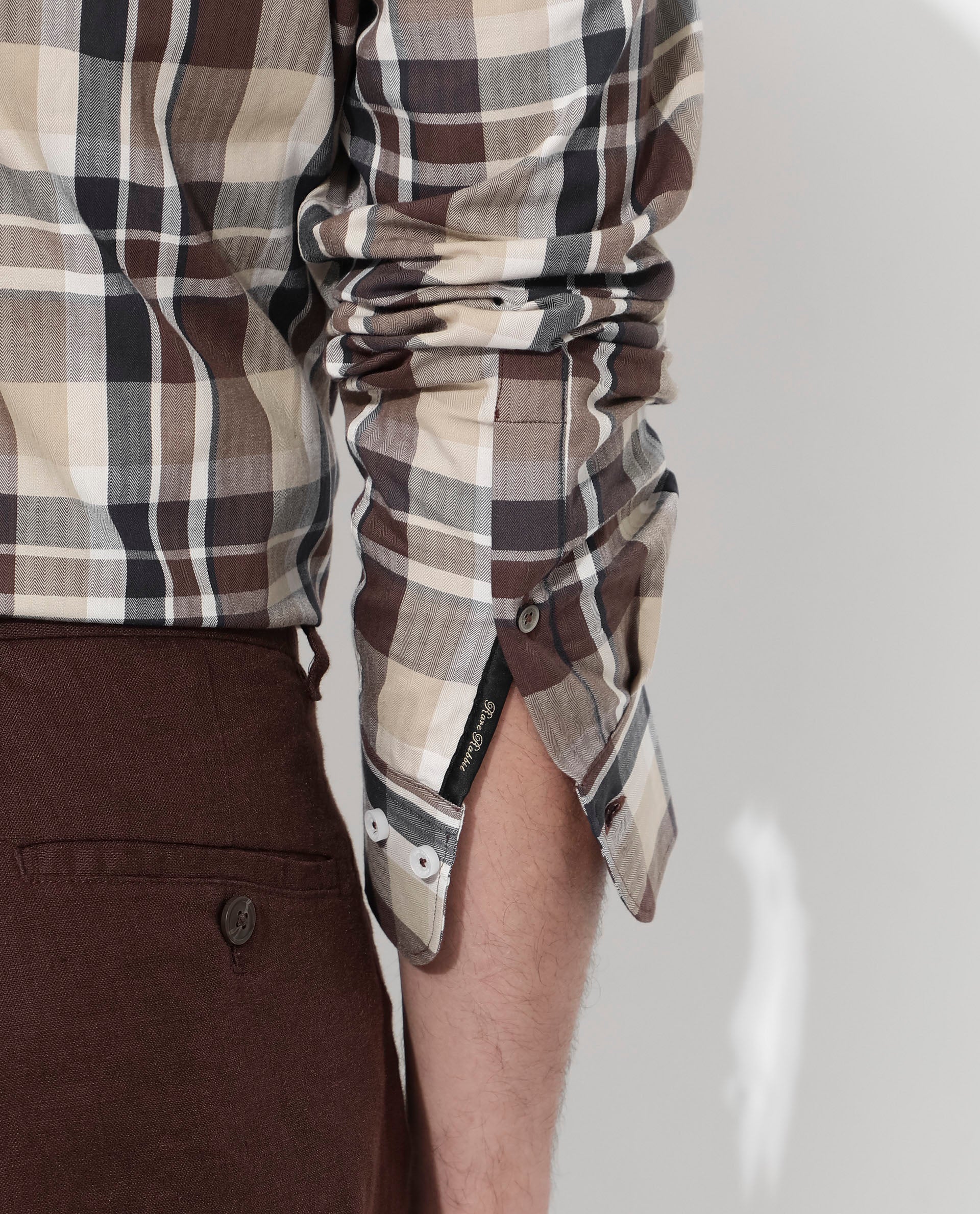 Rare Rabbit Men's Dae Brown Cotton Checked Print Regular Fit Full Sleeve Collared Shirt - Image 5