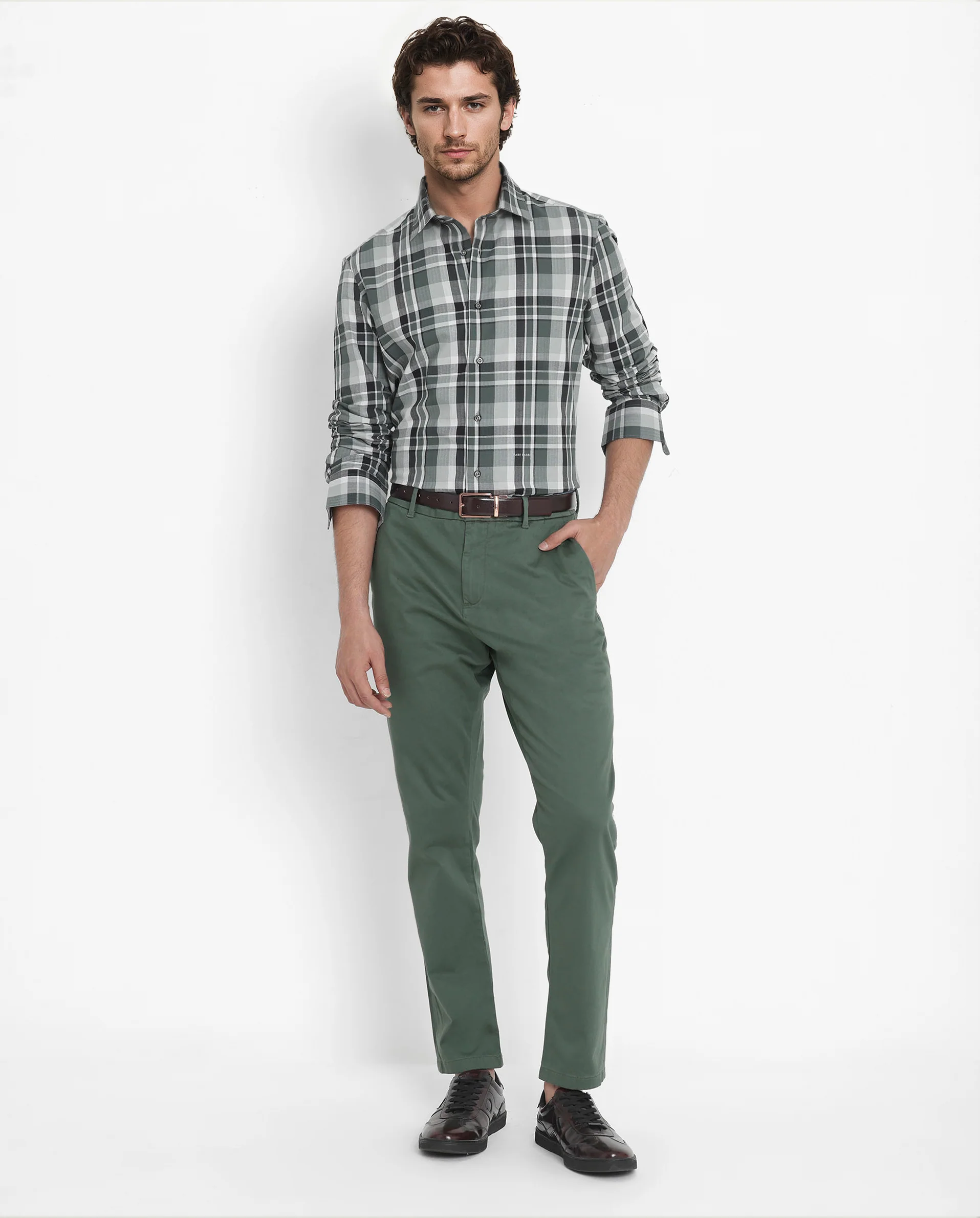 Rare Rabbit Men's Dae Green Cotton Checked Print Regular Fit Full Sleeve Collared Shirt - Image 2