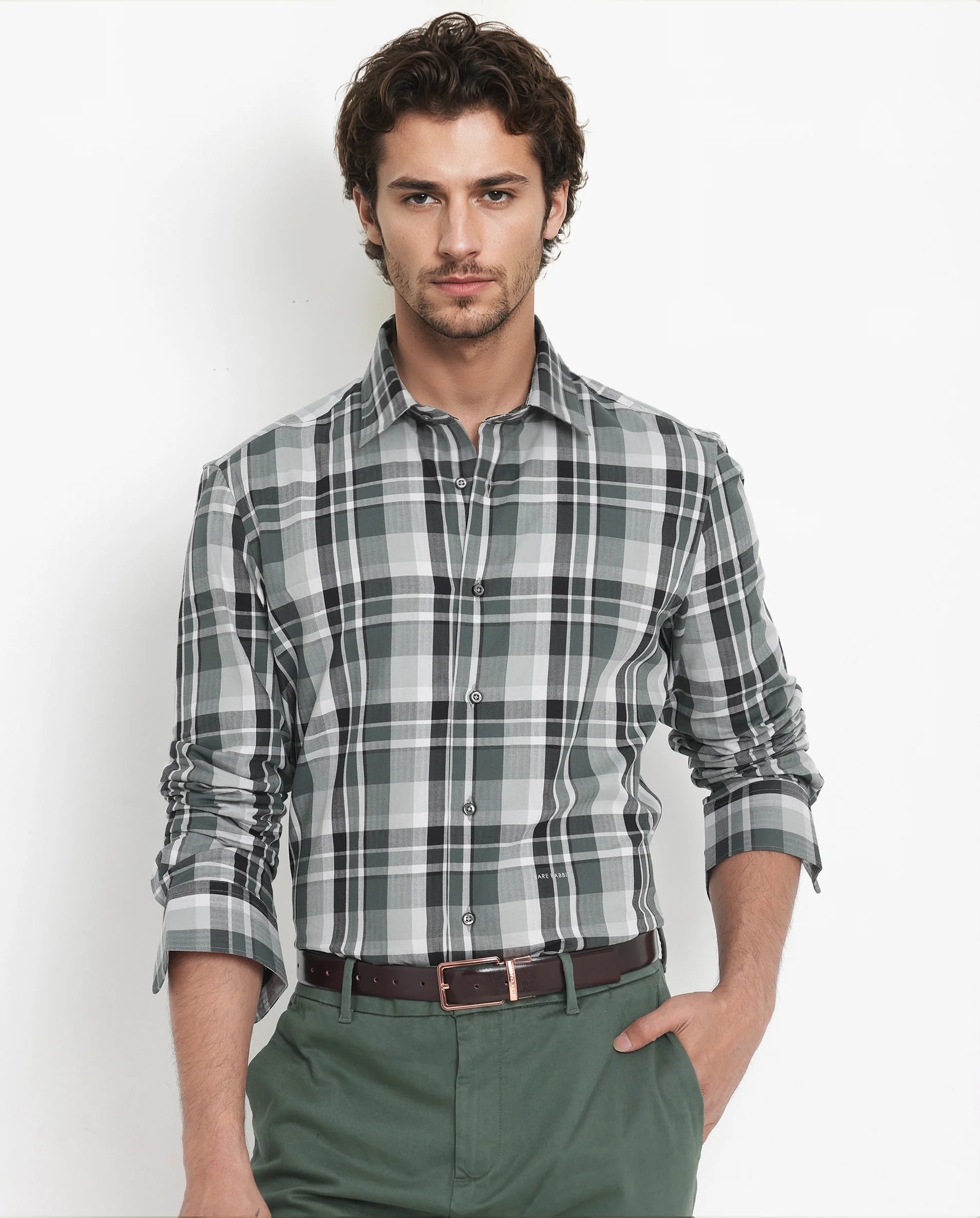 Rare Rabbit Men's Dae Green Cotton Checked Print Regular Fit Full Sleeve Collared Shirt - Image 3