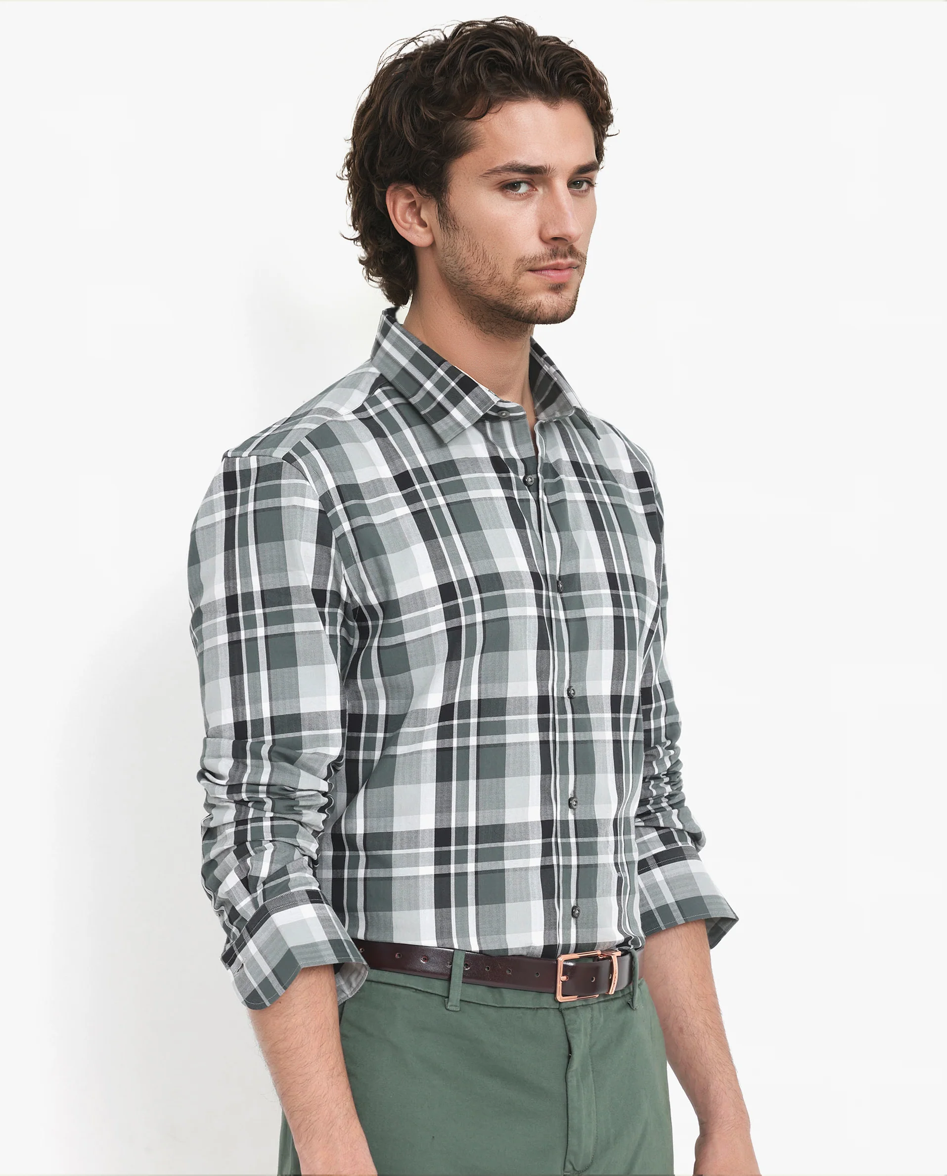 Rare Rabbit Men's Dae Green Cotton Checked Print Regular Fit Full Sleeve Collared Shirt - Image 6