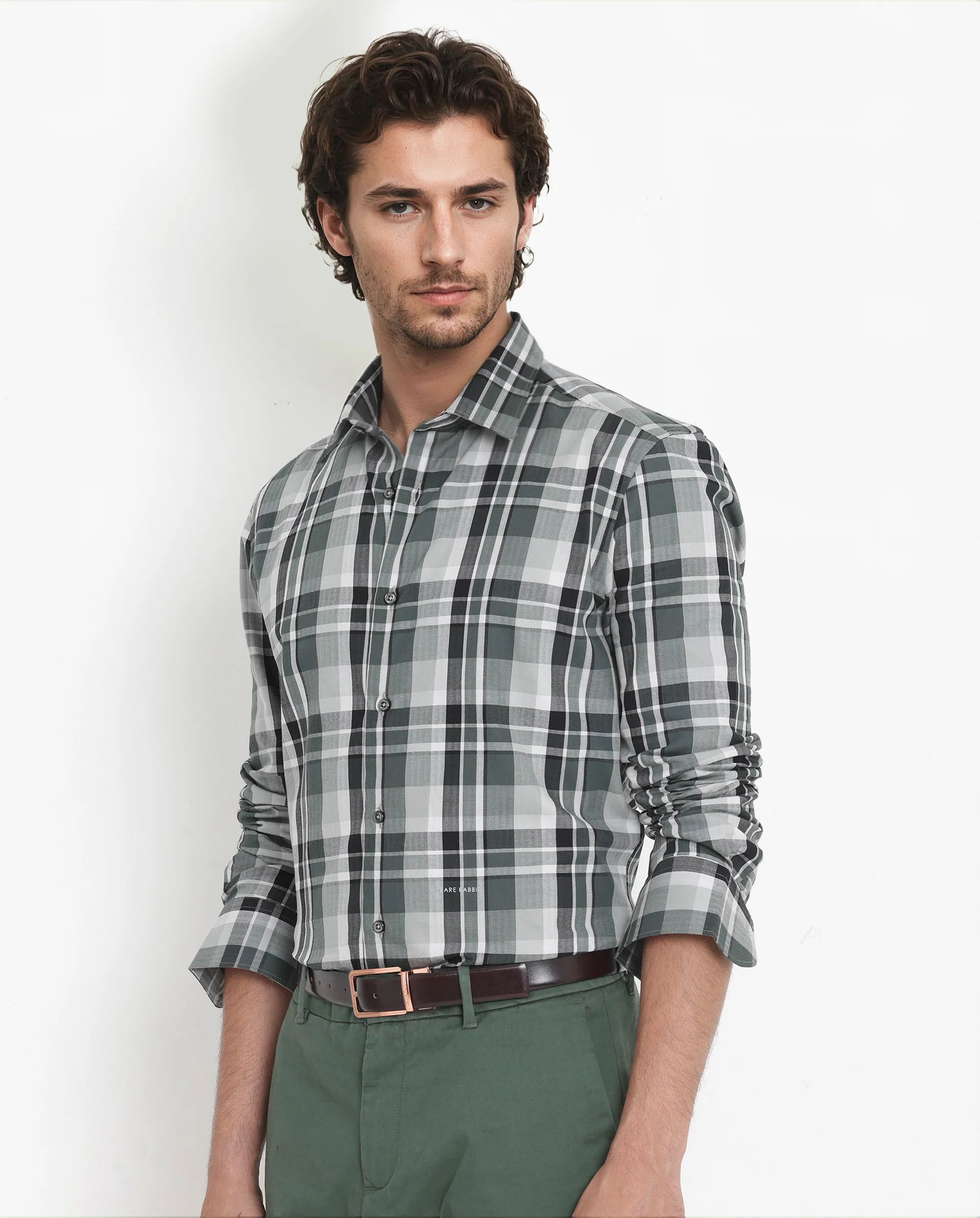 Rare Rabbit Men's Dae Green Cotton Checked Print Regular Fit Full Sleeve Collared Shirt - Image 7