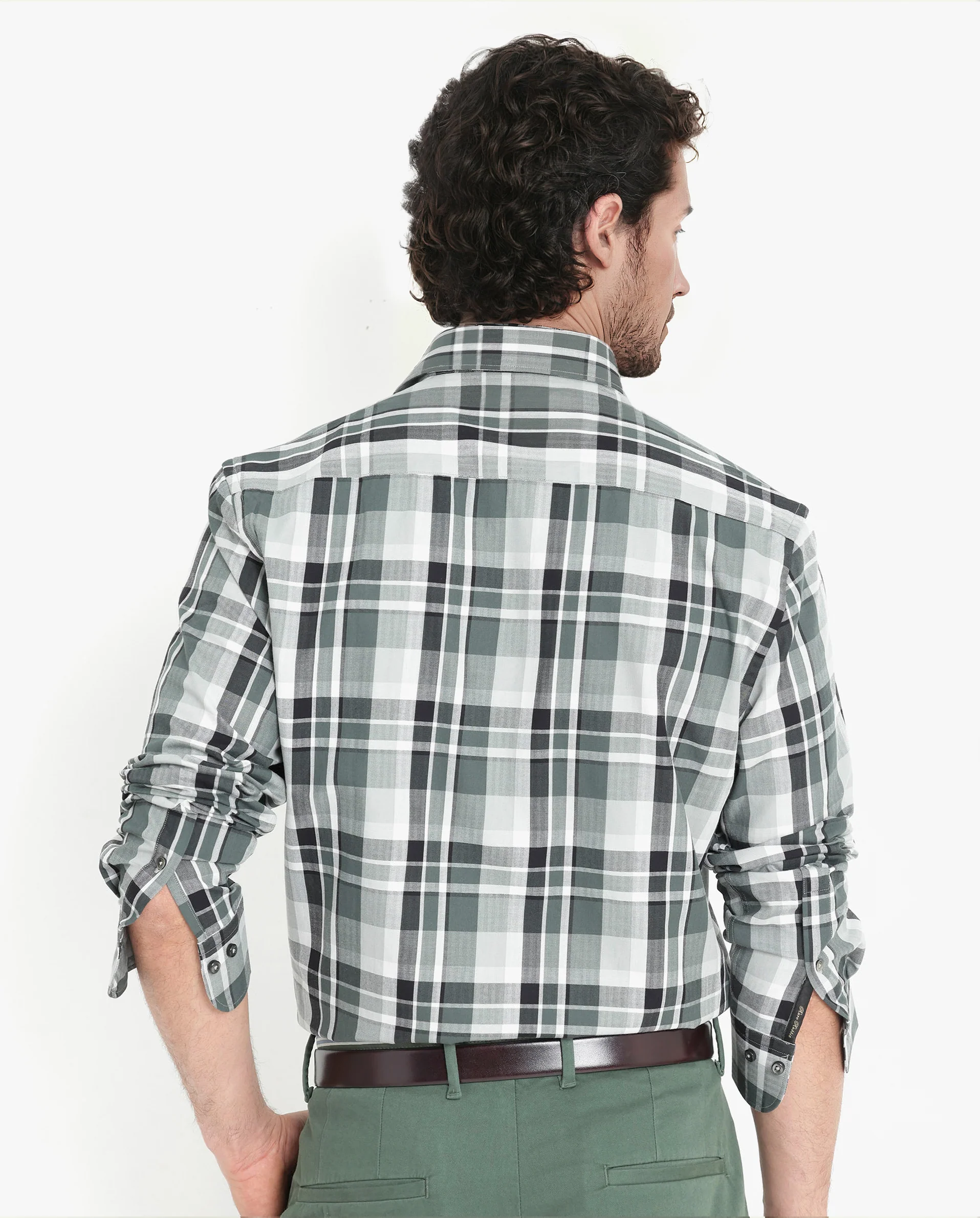 Rare Rabbit Men's Dae Green Cotton Checked Print Regular Fit Full Sleeve Collared Shirt - Image 8