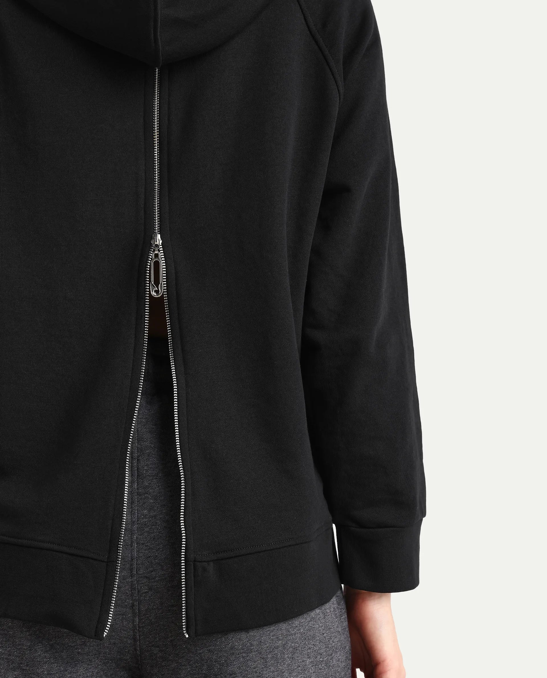 Rareism Women's Dae Black Cotton Blend Hooded Plain Relaxed Fit Sweatshirt - Image 4
