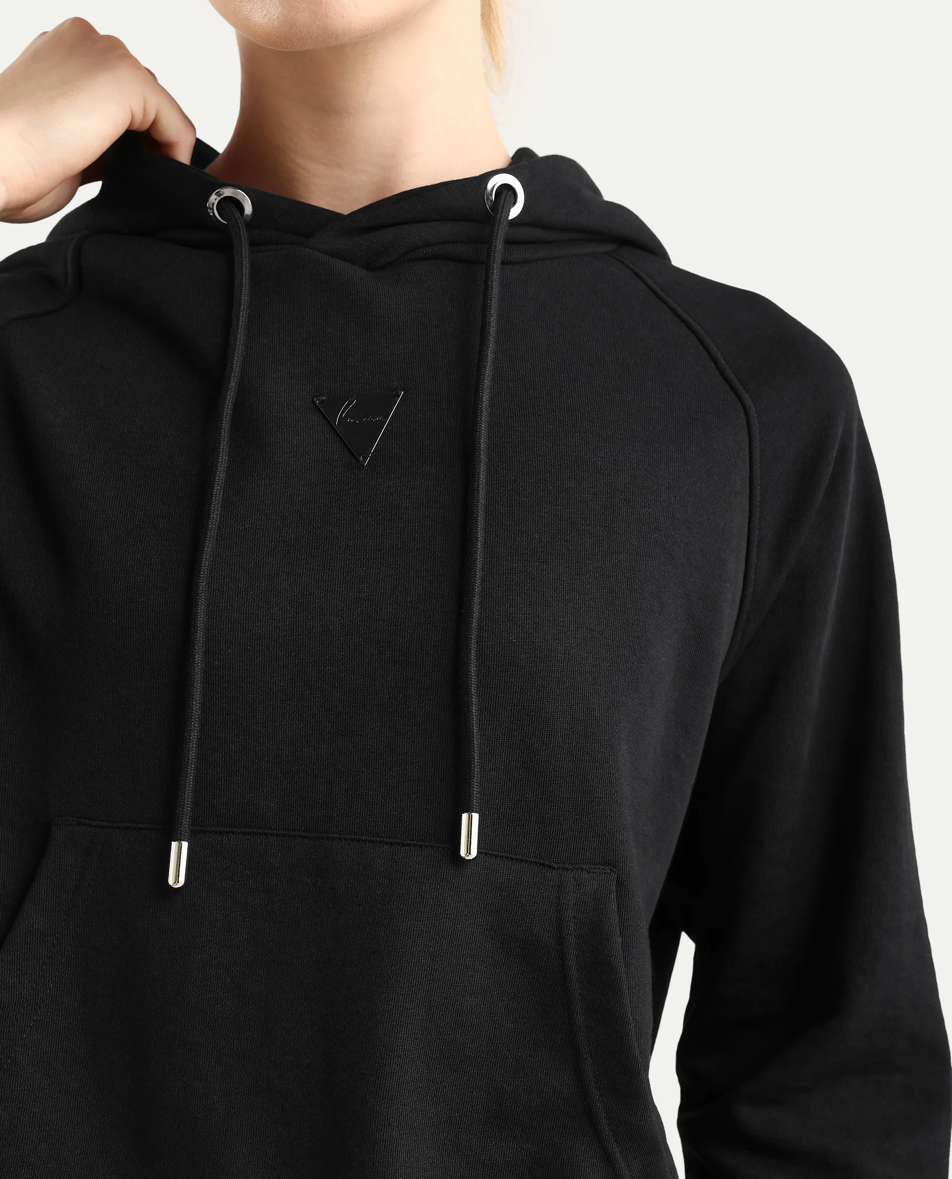 Rareism Women's Dae Black Cotton Blend Hooded Plain Relaxed Fit Sweatshirt - Image 5
