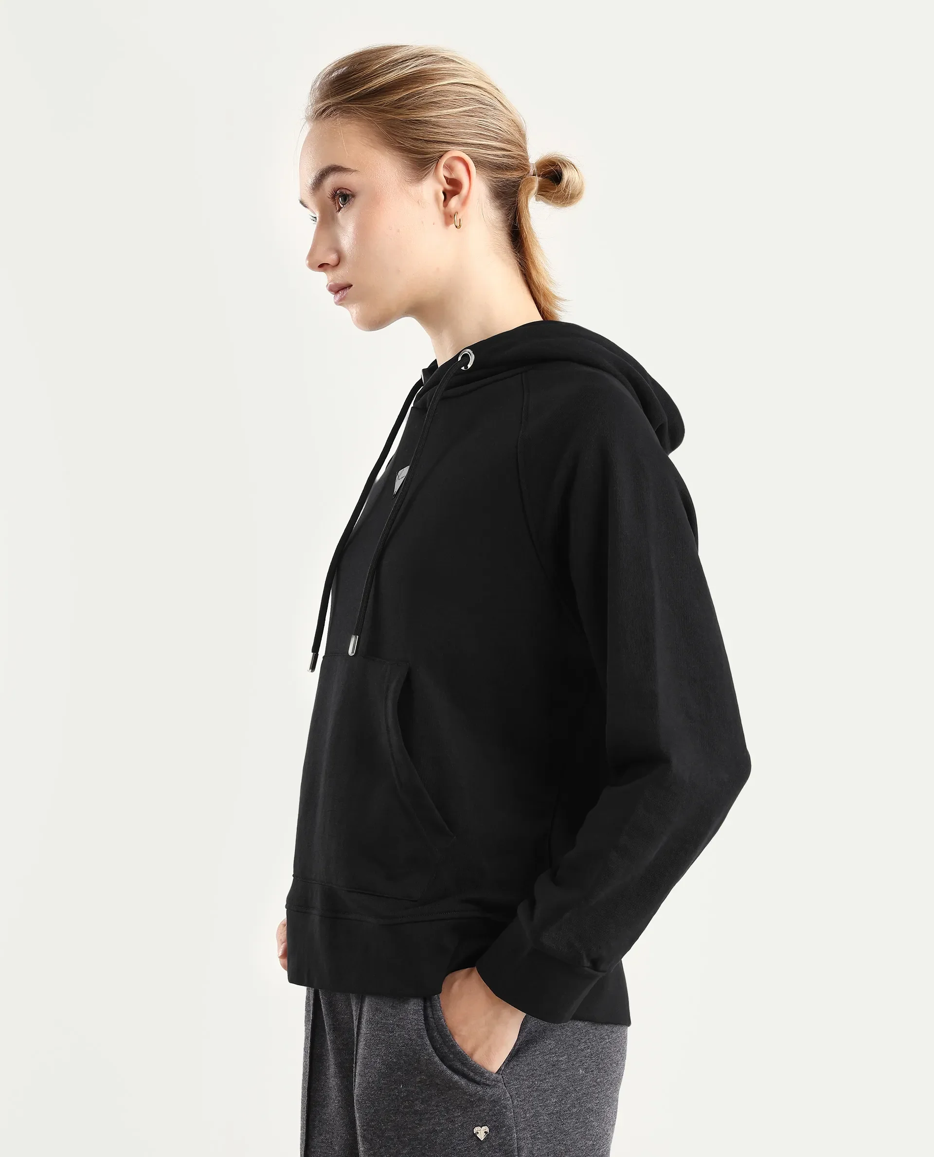 Rareism Women's Dae Black Cotton Blend Hooded Plain Relaxed Fit Sweatshirt - Image 6