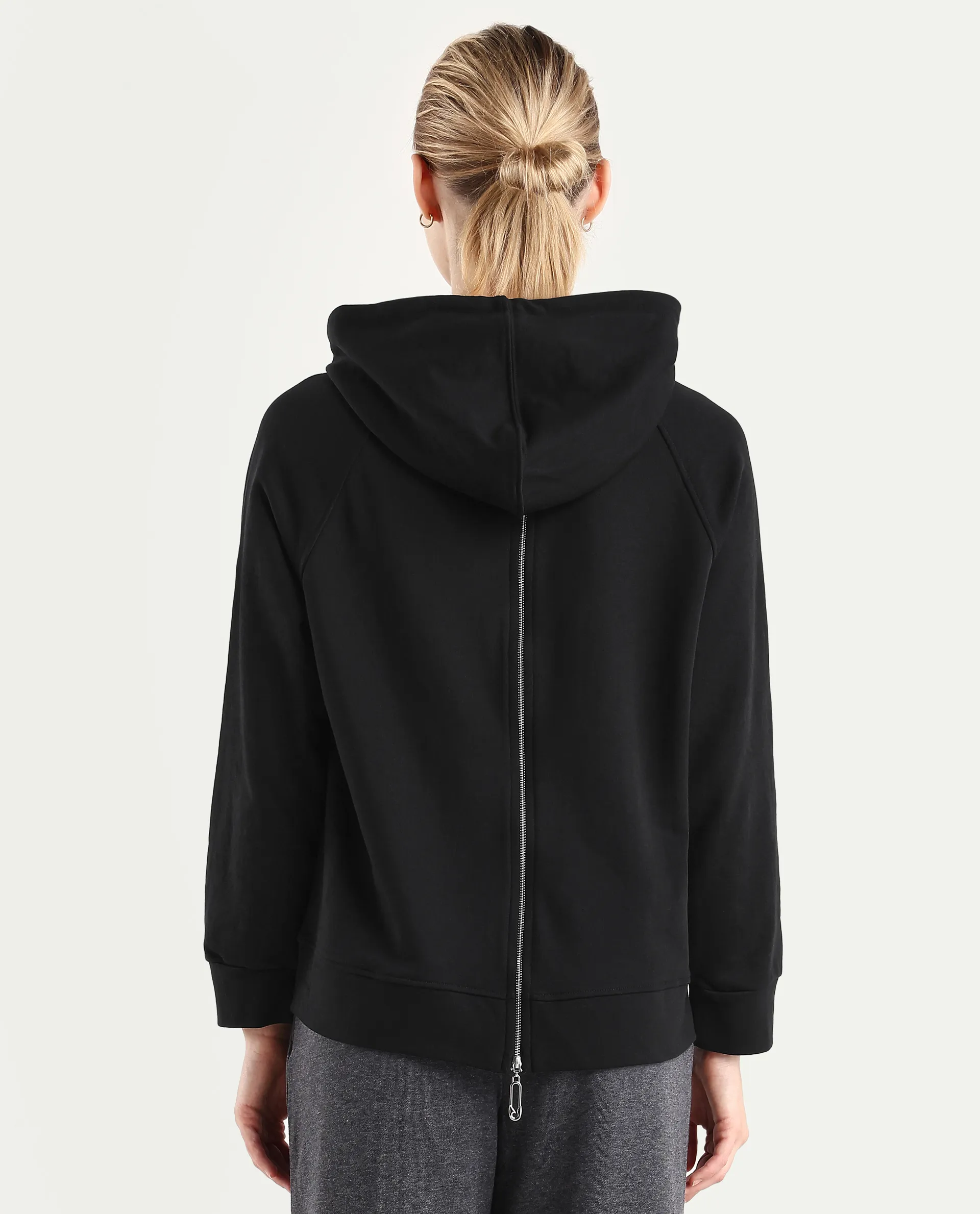 Rareism Women's Dae Black Cotton Blend Hooded Plain Relaxed Fit Sweatshirt - Image 8