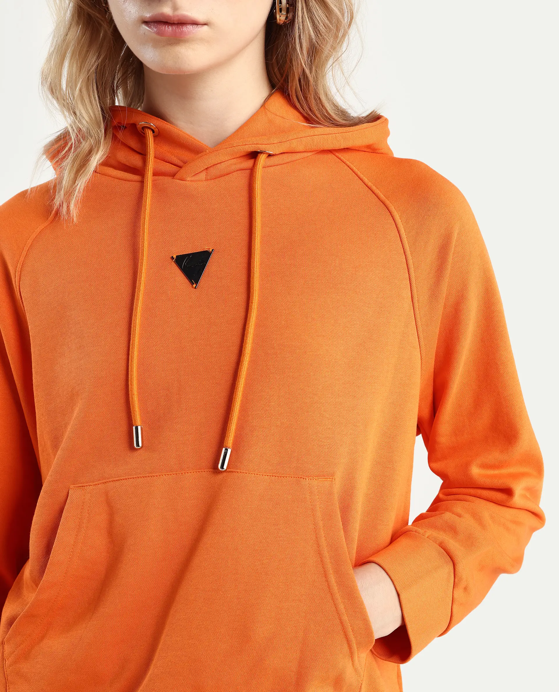 Rareism Women's Dae Orange Cotton Blend Hooded Plain Relaxed Fit Sweatshirt - Image 4