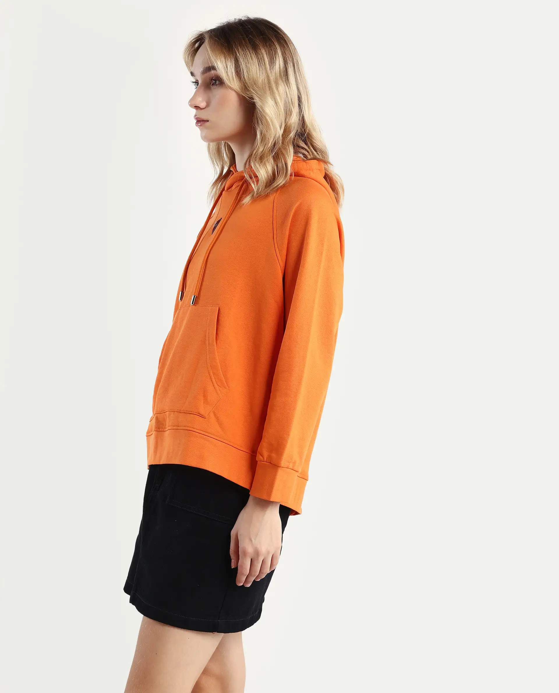 Rareism Women's Dae Orange Cotton Blend Hooded Plain Relaxed Fit Sweatshirt - Image 5