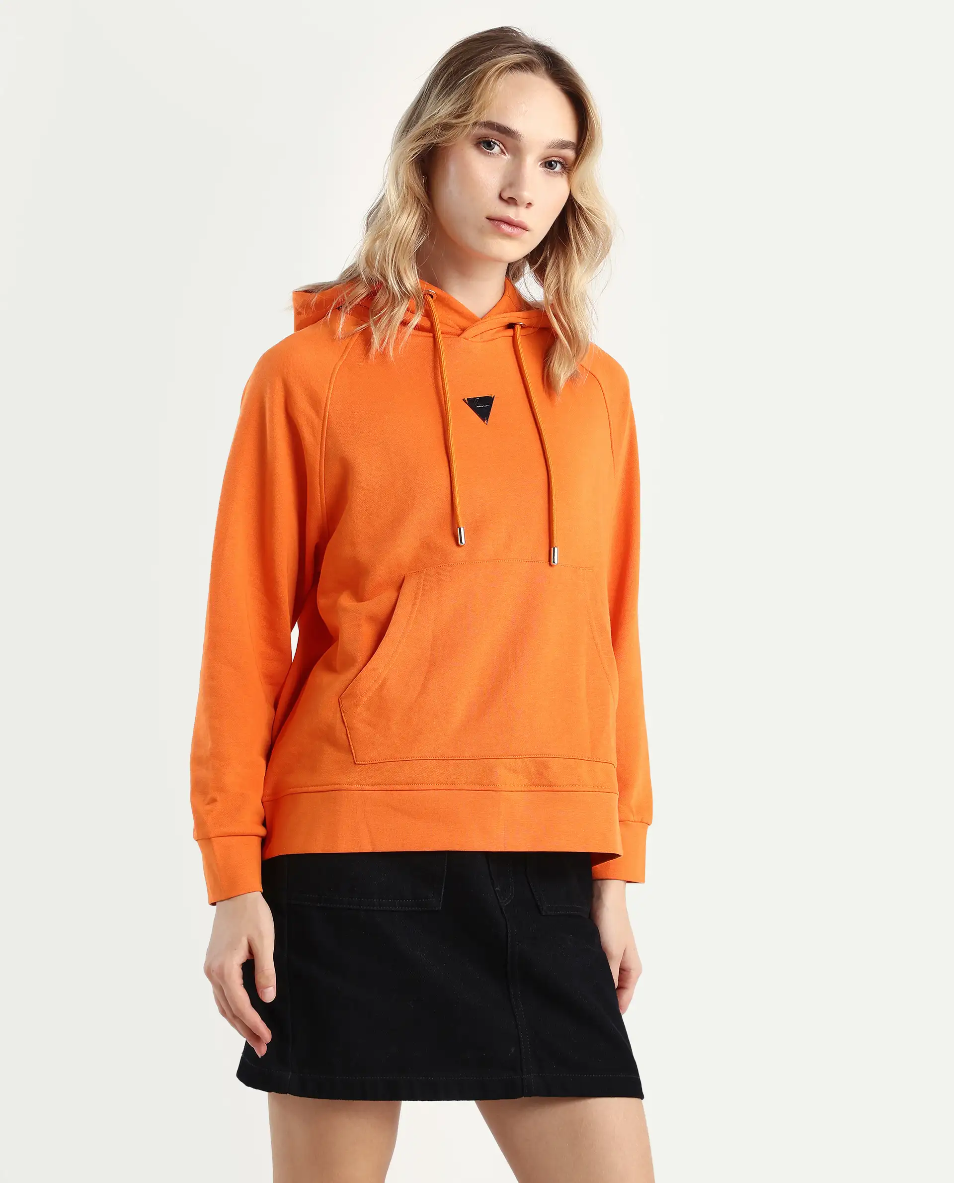 Rareism Women's Dae Orange Cotton Blend Hooded Plain Relaxed Fit Sweatshirt - Image 6