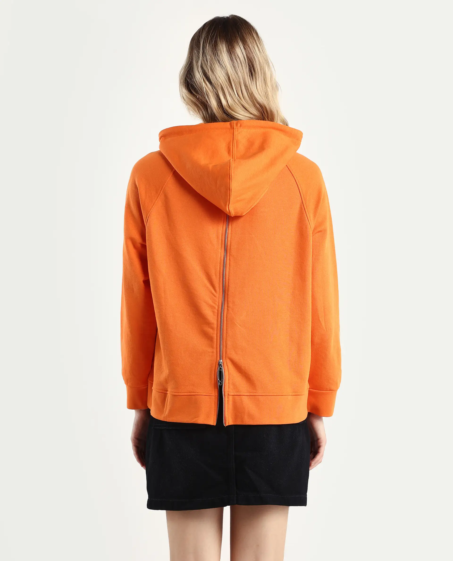 Rareism Women's Dae Orange Cotton Blend Hooded Plain Relaxed Fit Sweatshirt - Image 7