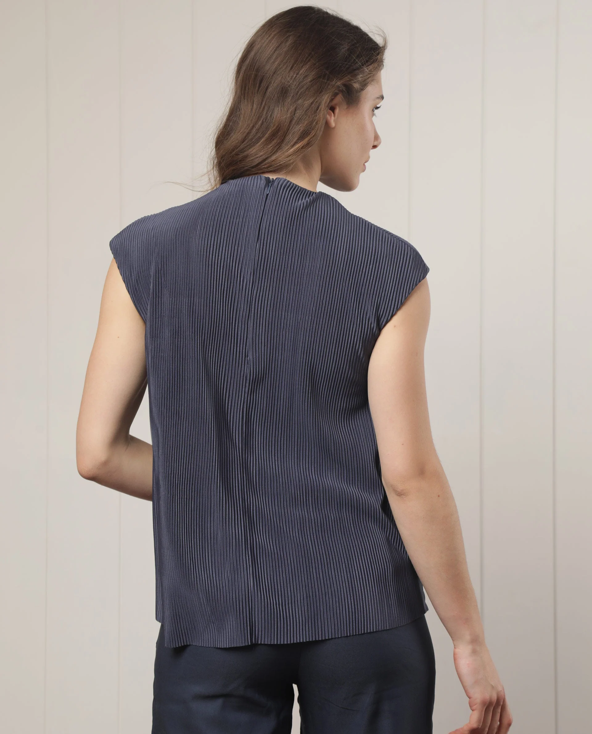 Rareism Women's Daffo Navy Polyester High Neck Textured Sleeveless Relaxed Fit Top - Image 12