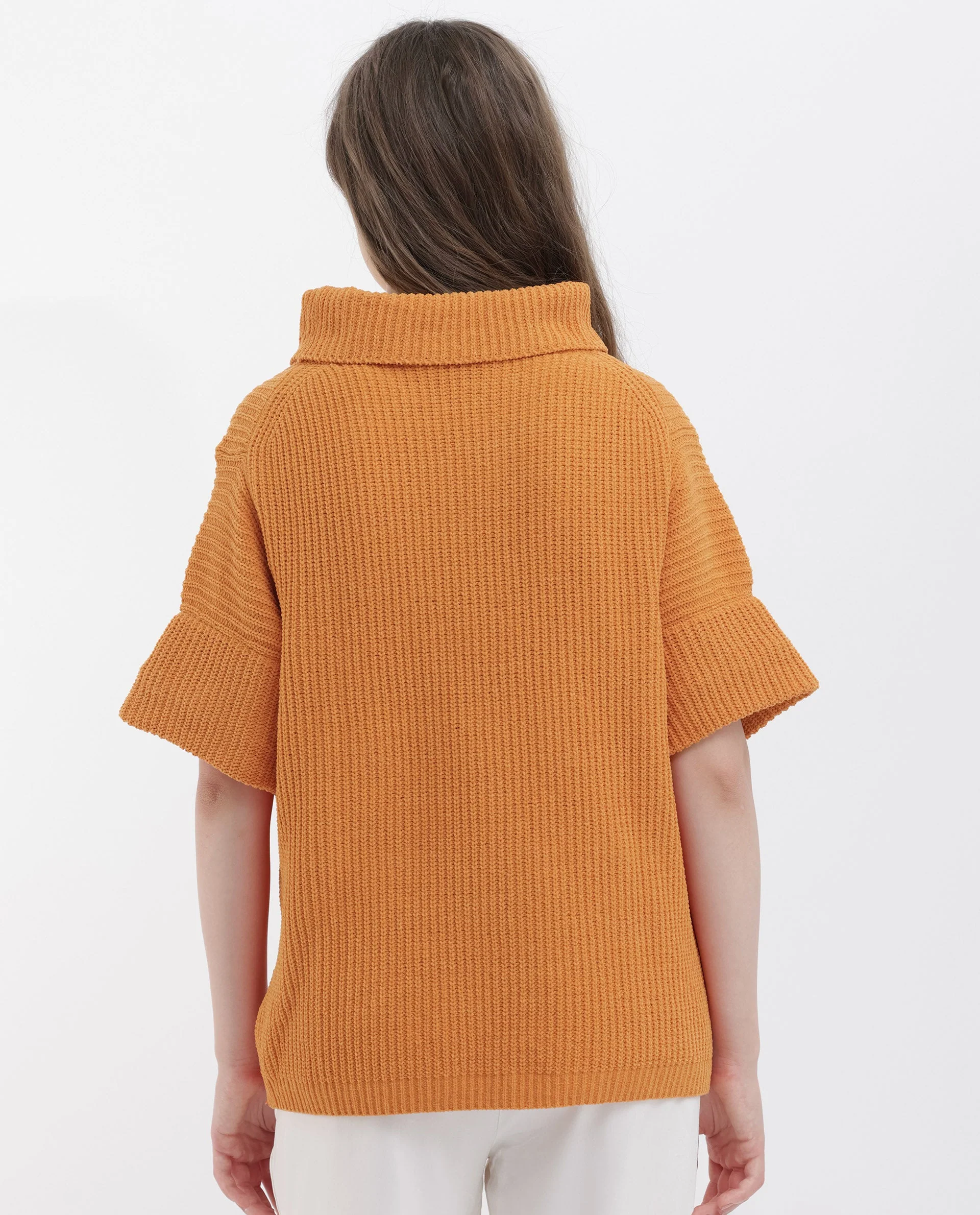 Rareism Women's Daffy 1 Orange Cotton High Neck Plain Relaxed Fit Sweater - Image 10