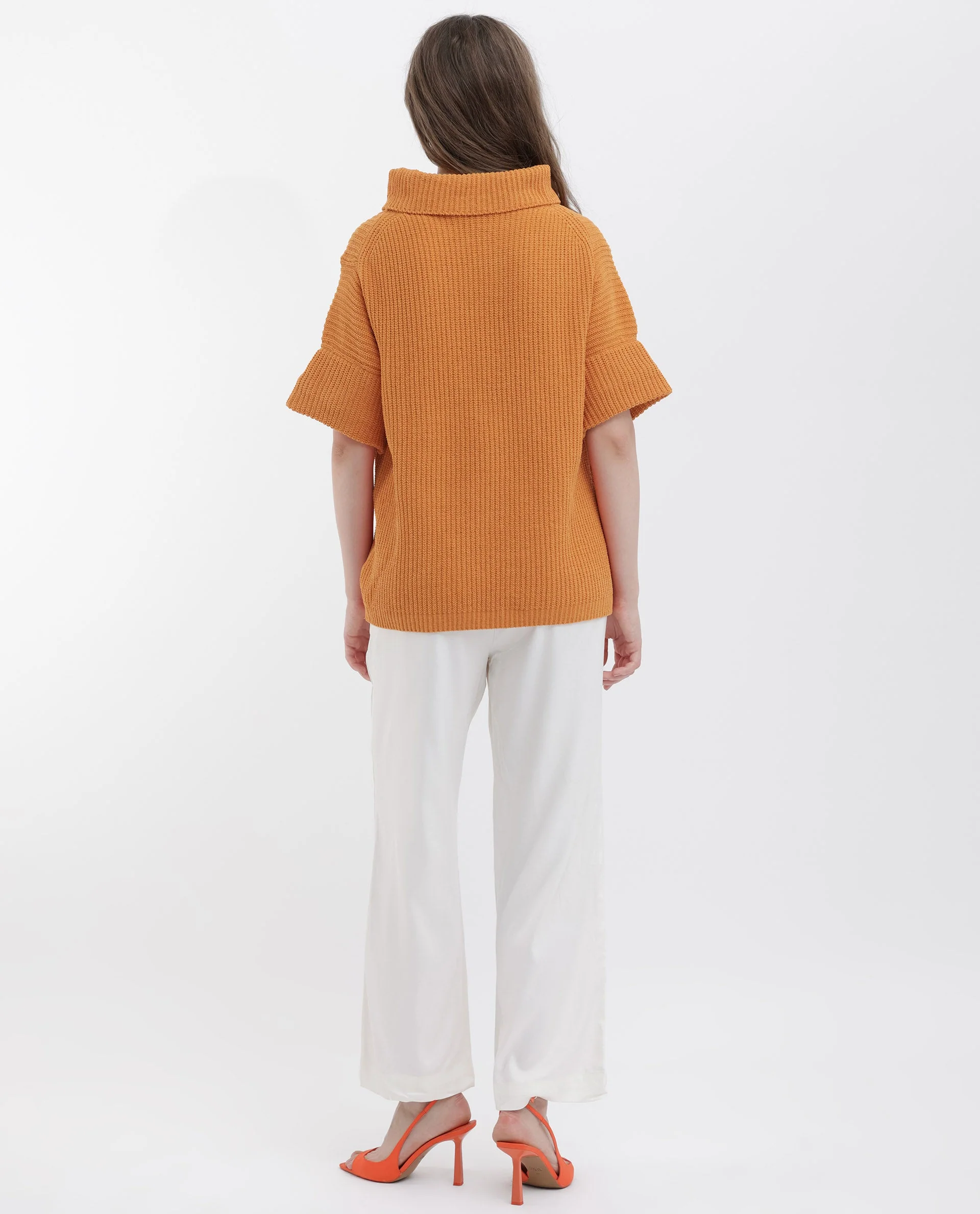 Rareism Women's Daffy 1 Orange Cotton High Neck Plain Relaxed Fit Sweater - Image 11