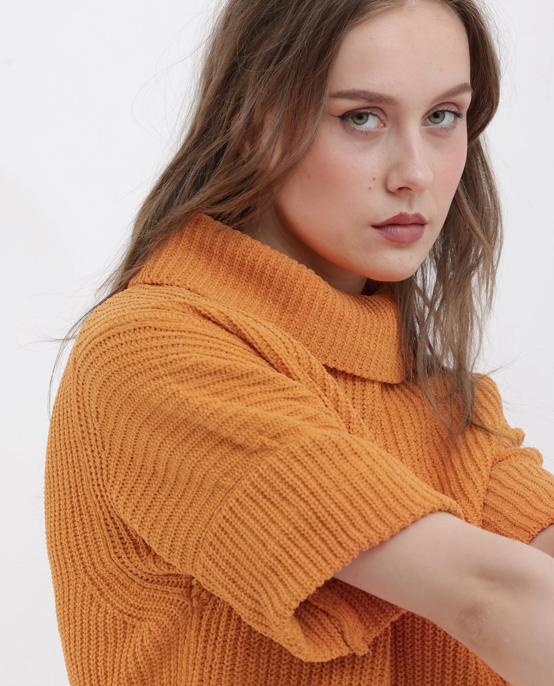 Rareism Women's Daffy 1 Orange Cotton High Neck Plain Relaxed Fit Sweater - Image 5