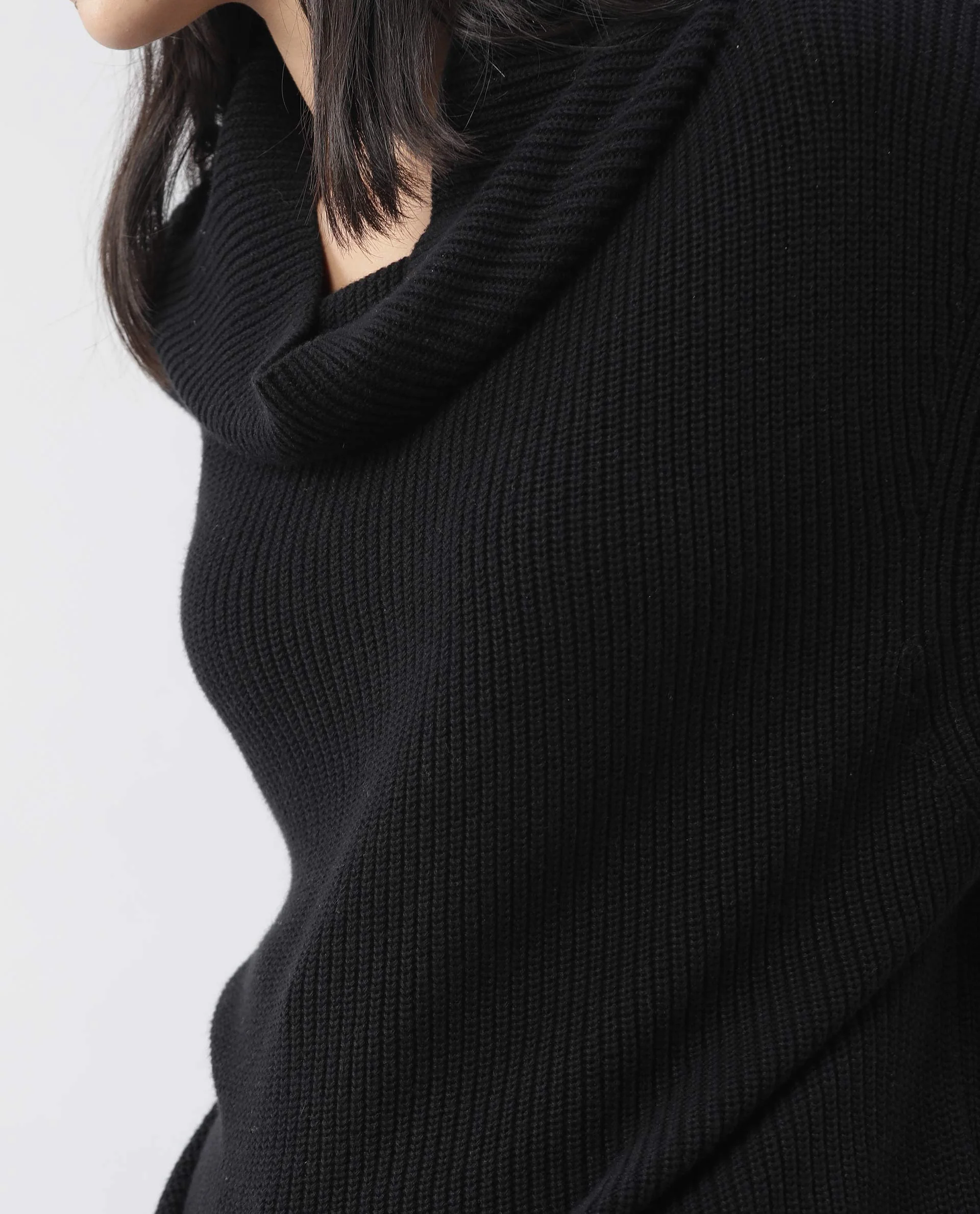 Rareism Women's Daffy Black Cotton Cowl Neck Plain Cuffed Sleeve Relaxed Fit Sweater - Image 2