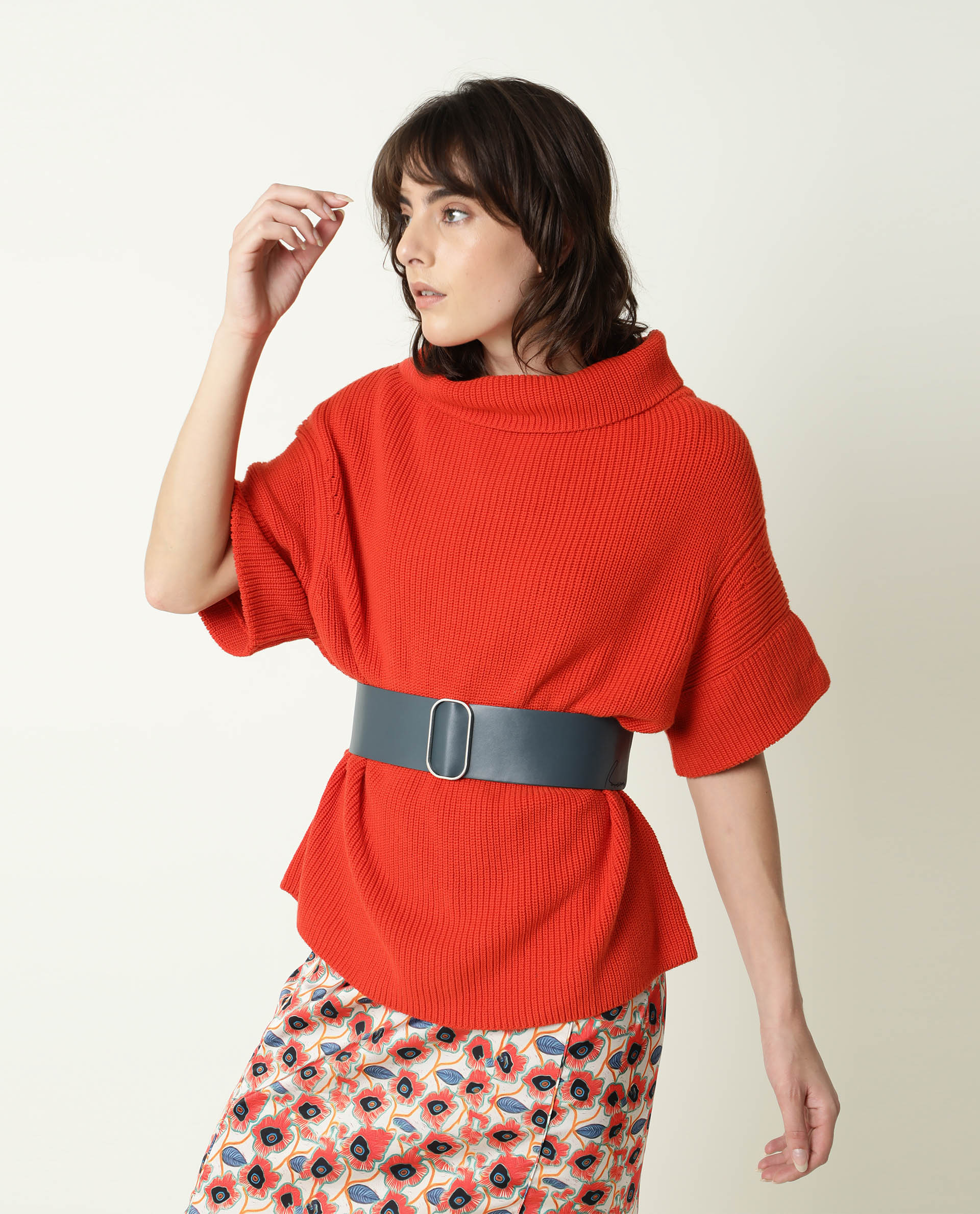 Rareism Women's Daffy Orange Cotton Cowl Neck Plain Cuffed Sleeve Relaxed Fit Sweater - Image 14