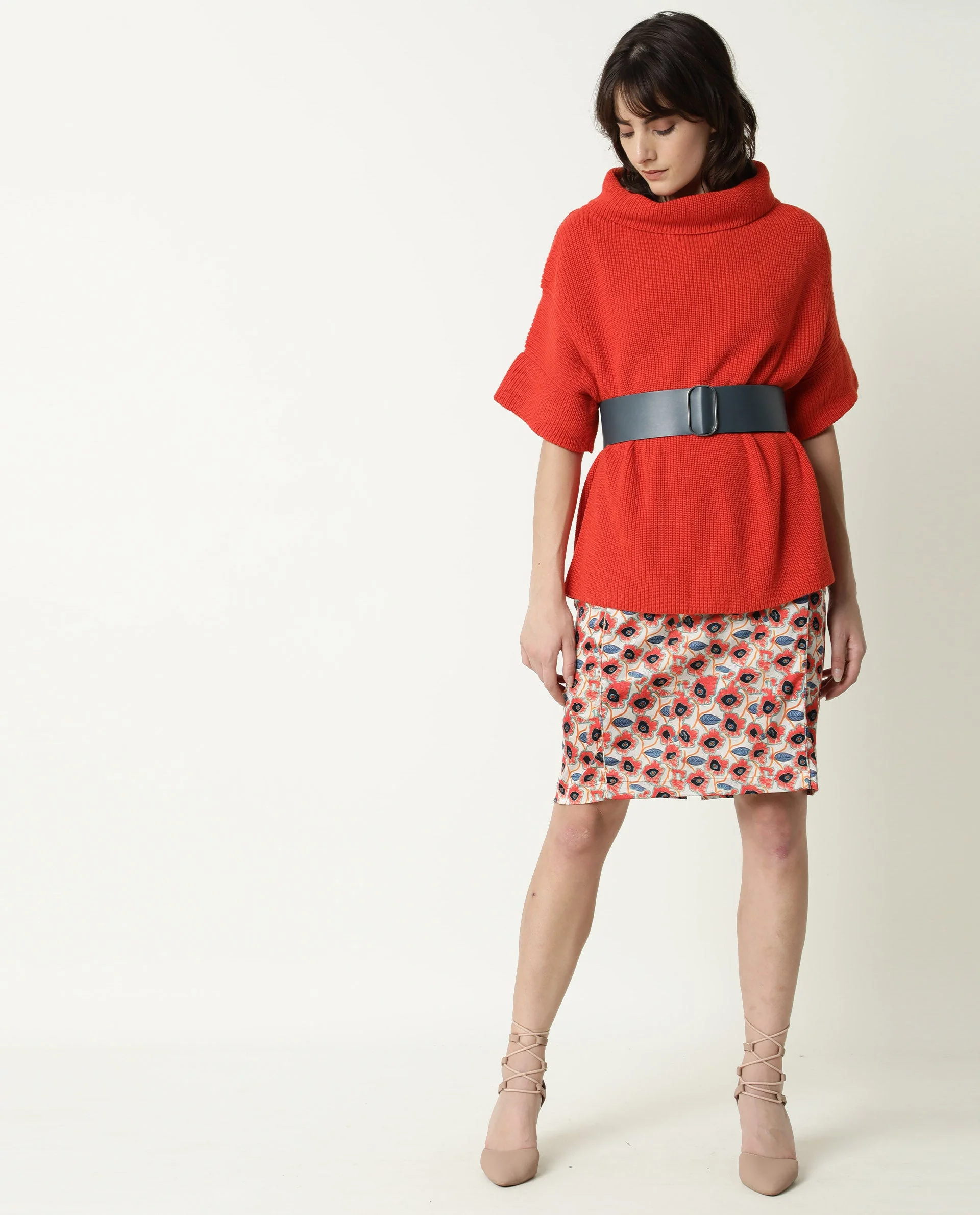 Rareism Women's Daffy Orange Cotton Cowl Neck Plain Cuffed Sleeve Relaxed Fit Sweater - Image 2