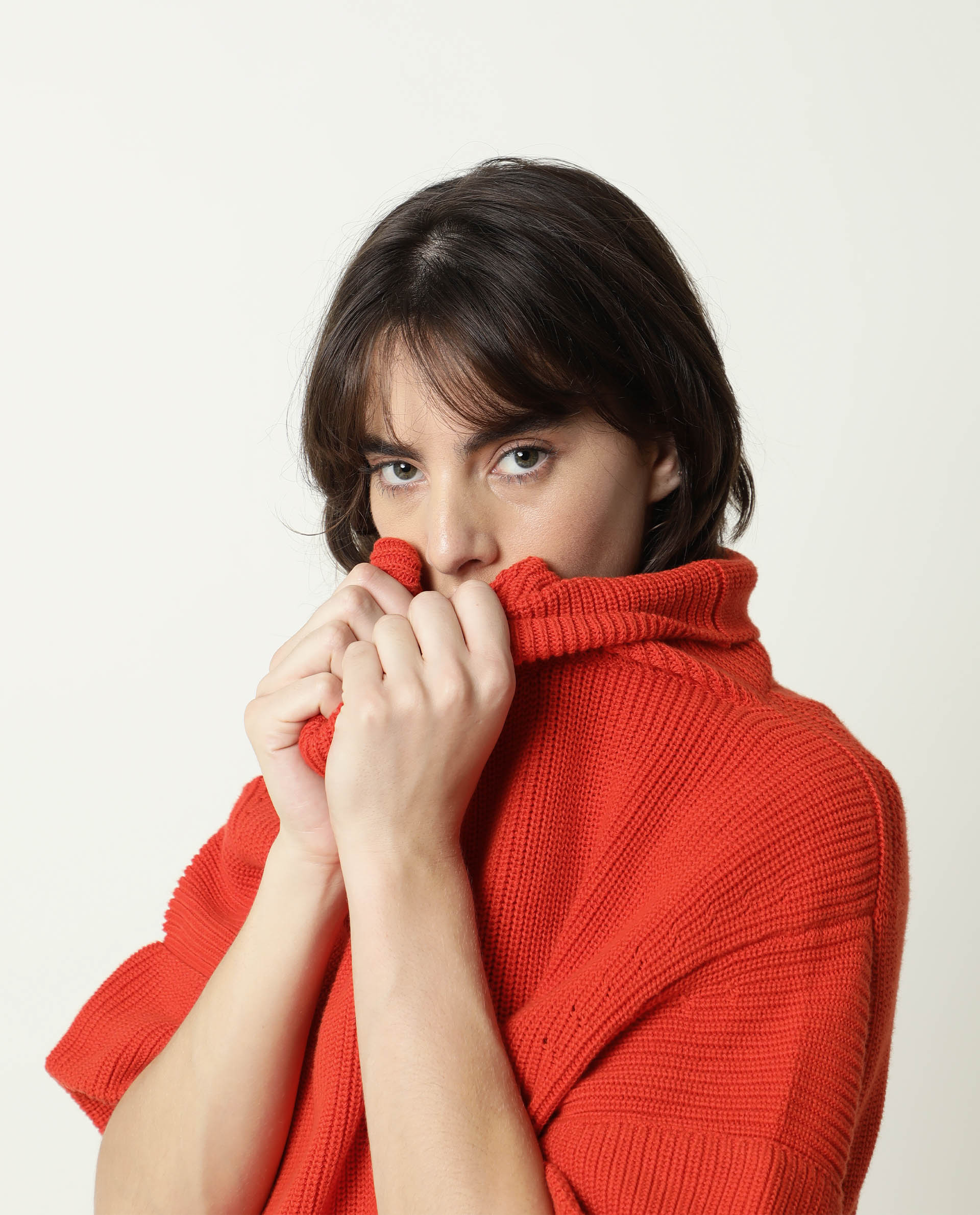 Rareism Women's Daffy Orange Cotton Cowl Neck Plain Cuffed Sleeve Relaxed Fit Sweater - Image 4