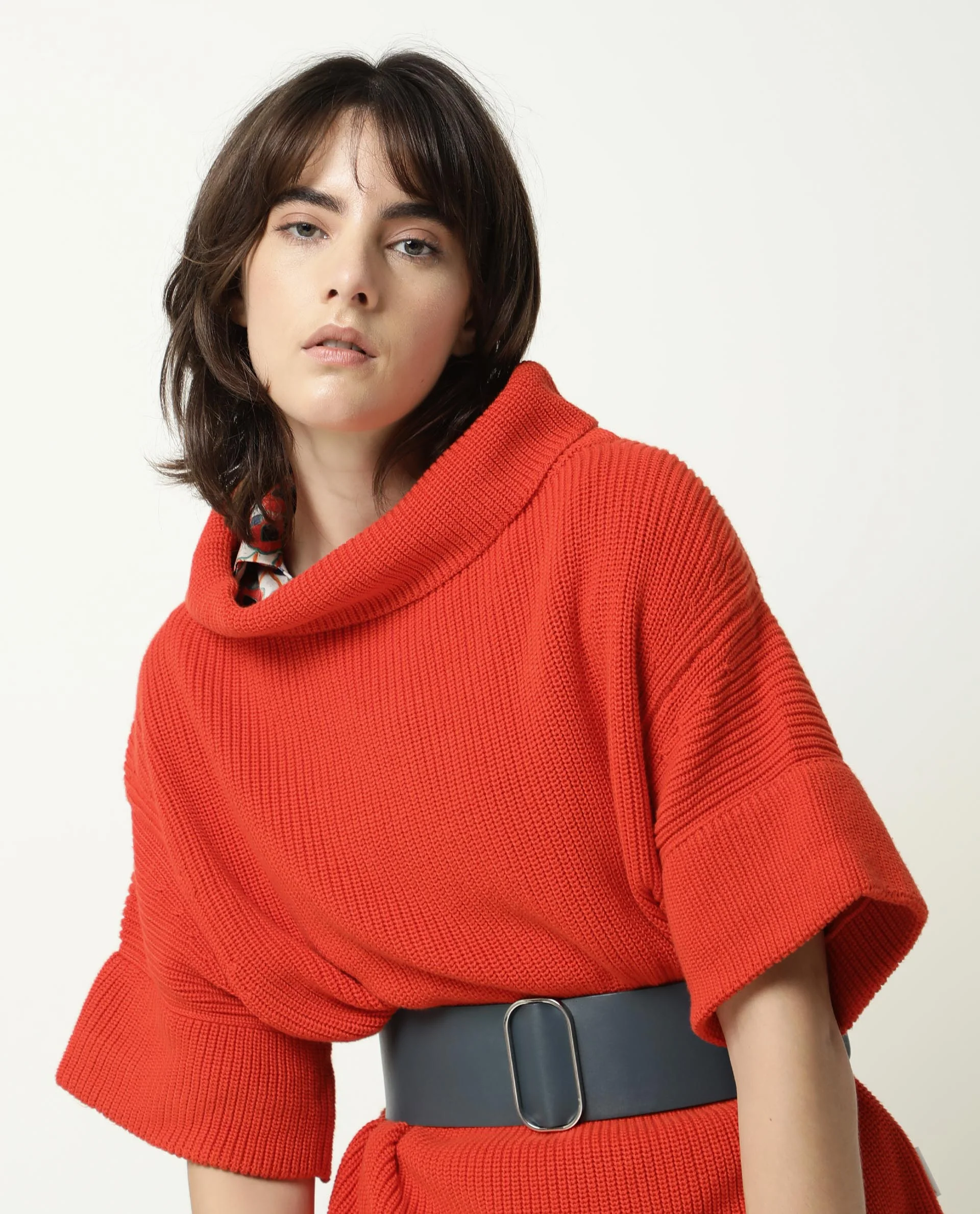 Rareism Women's Daffy Orange Cotton Cowl Neck Plain Cuffed Sleeve Relaxed Fit Sweater - Image 6