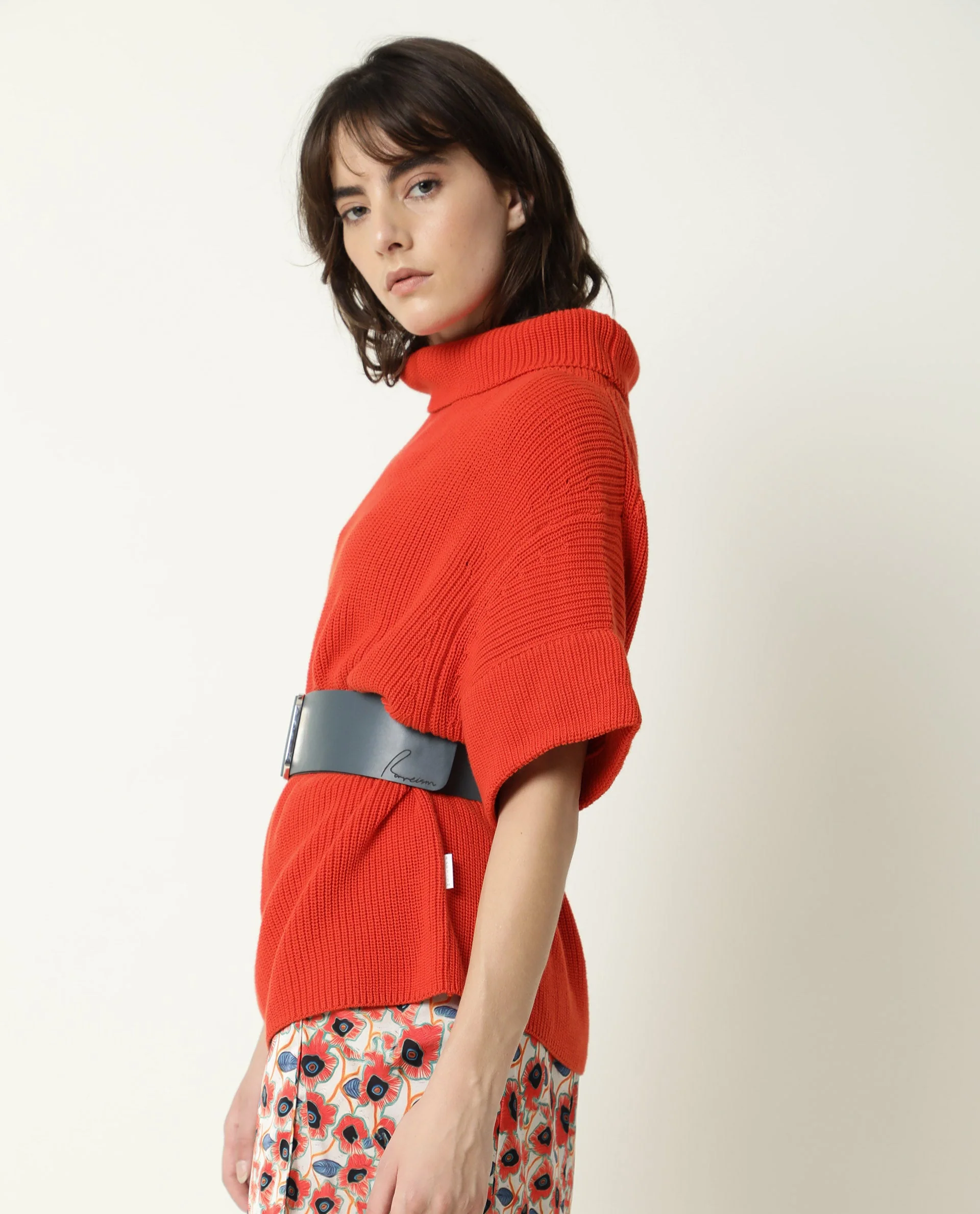 Rareism Women's Daffy Orange Cotton Cowl Neck Plain Cuffed Sleeve Relaxed Fit Sweater - Image 8