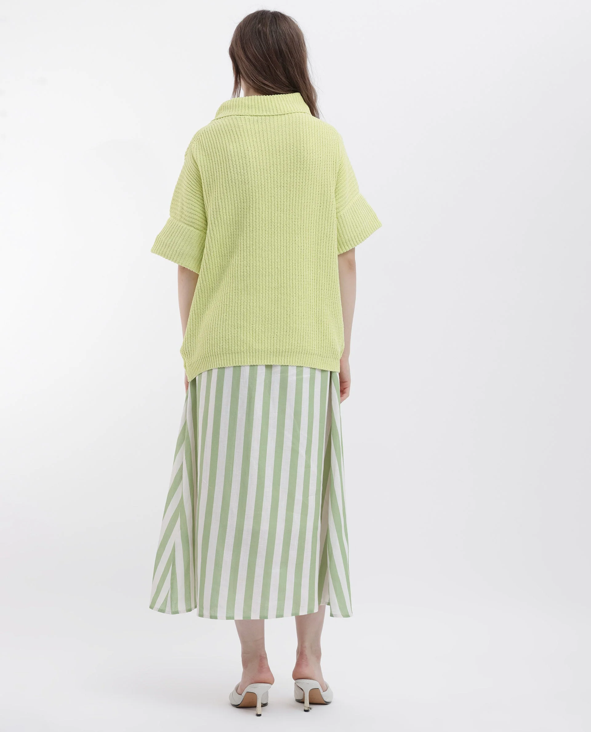 Rareism Women's Daffy 1 Flouroscent Yellow Cotton High Neck Plain Relaxed Fit Sweater - Image 10