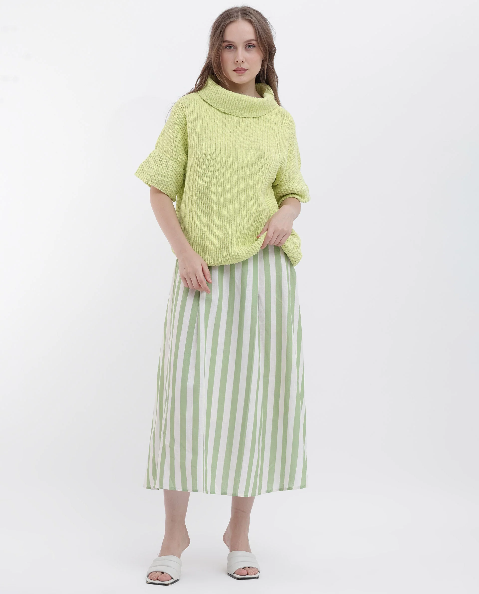 Rareism Women's Daffy 1 Flouroscent Yellow Cotton High Neck Plain Relaxed Fit Sweater - Image 2