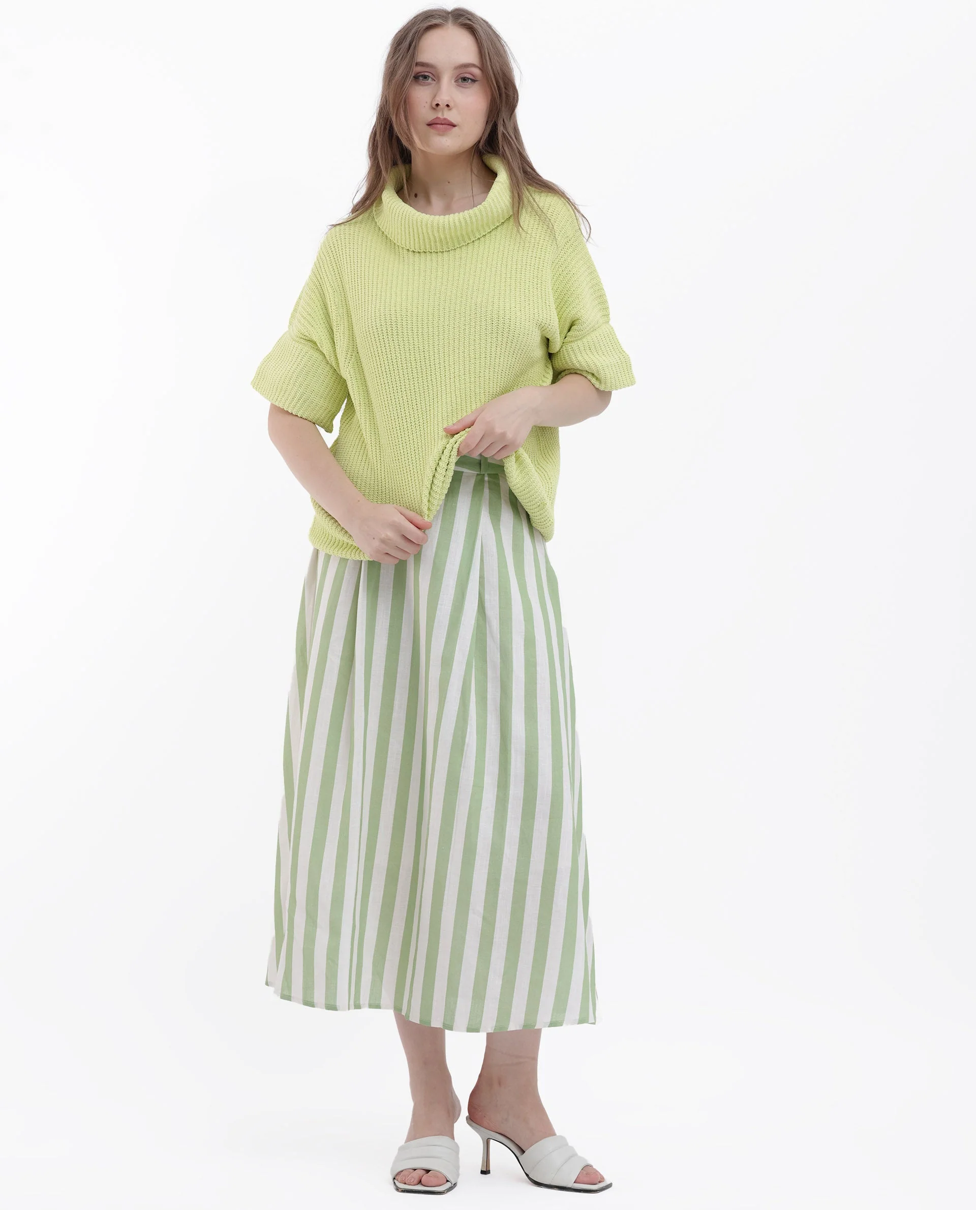 Rareism Women's Daffy 1 Flouroscent Yellow Cotton High Neck Plain Relaxed Fit Sweater - Image 3
