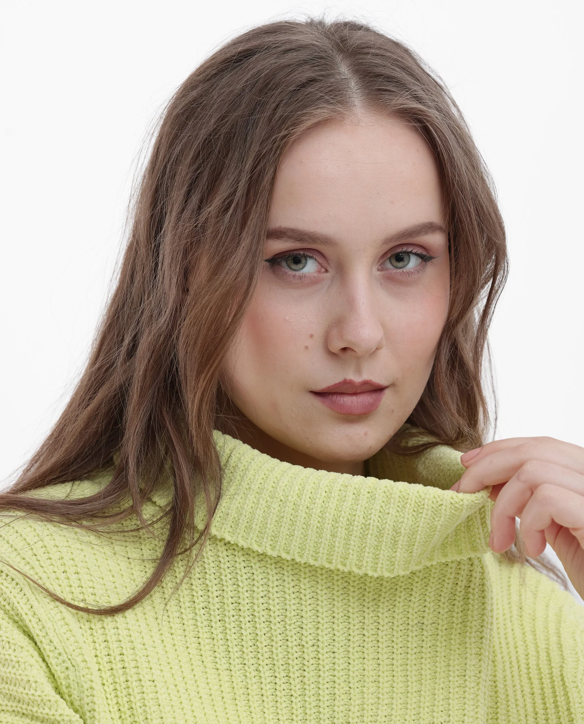 Rareism Women's Daffy 1 Flouroscent Yellow Cotton High Neck Plain Relaxed Fit Sweater - Image 7