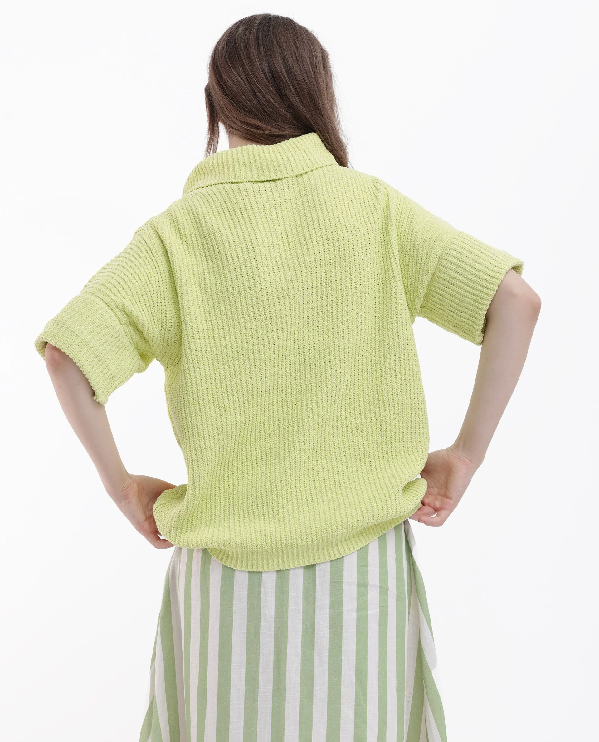 Rareism Women's Daffy 1 Flouroscent Yellow Cotton High Neck Plain Relaxed Fit Sweater - Image 9